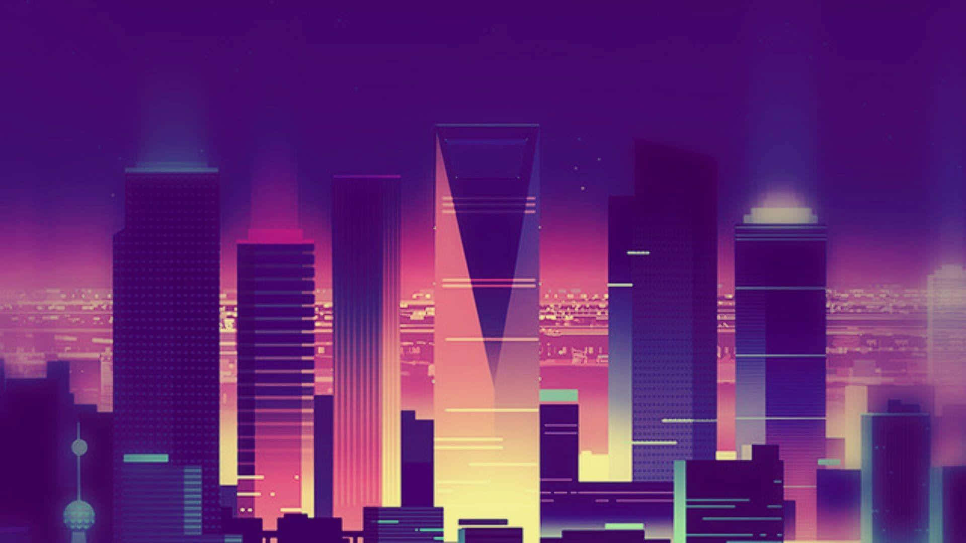 Beautiful Retro Wave background of a cinematic city