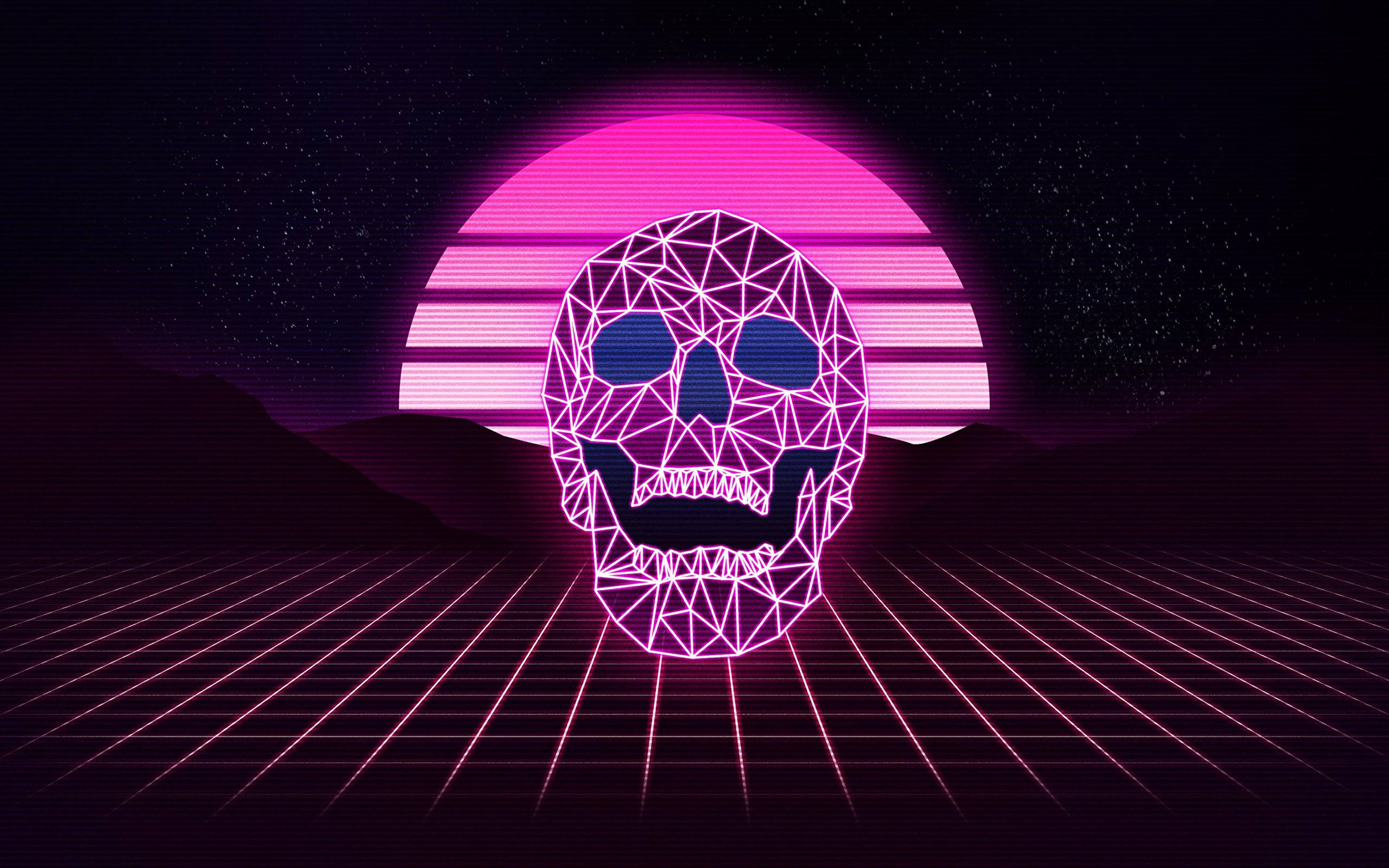 Retrowave Neon Purple Skull 4k Wallpaper