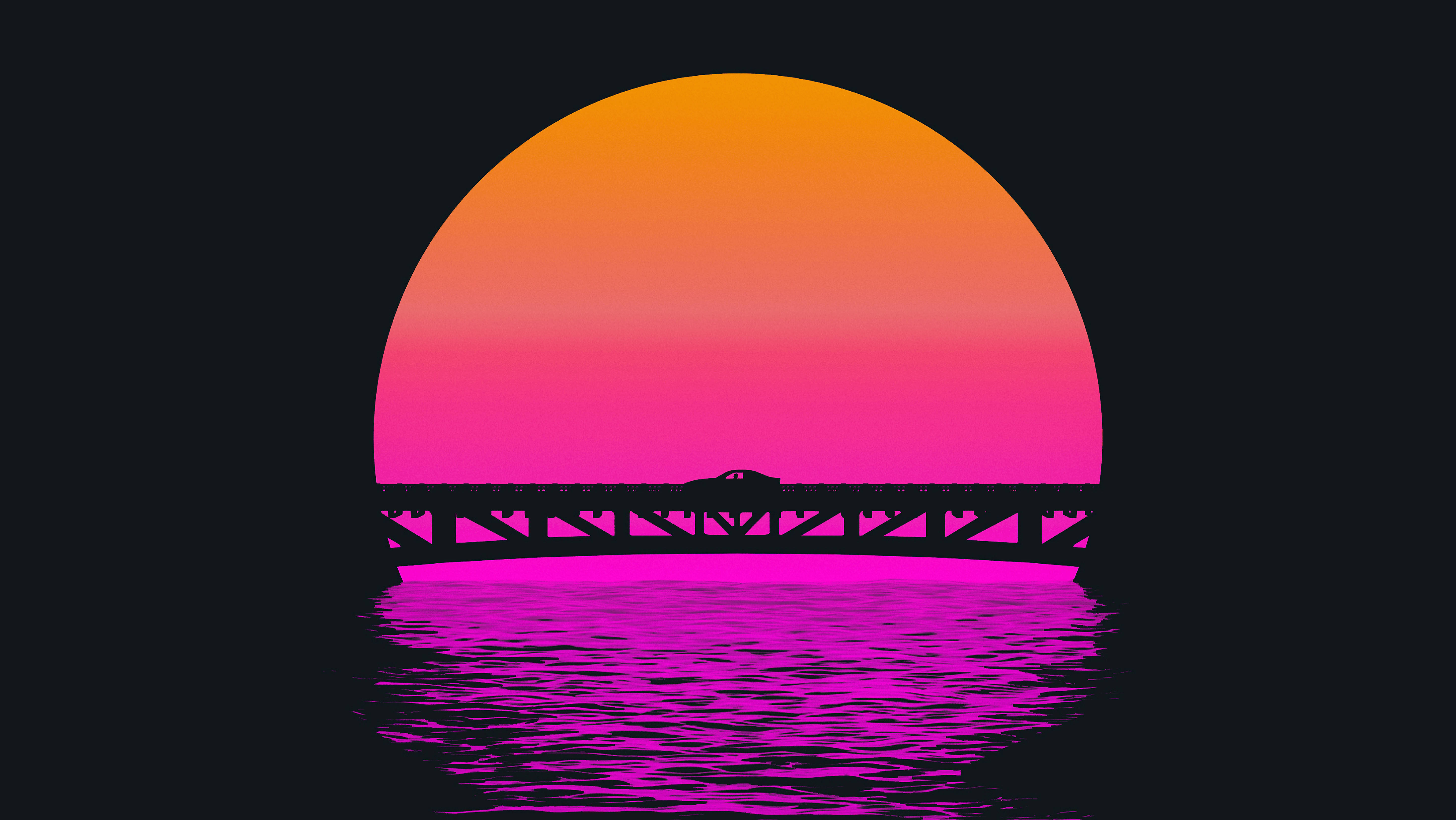 Retrowave Pink And Orange Bridge Archway 4k Wallpaper