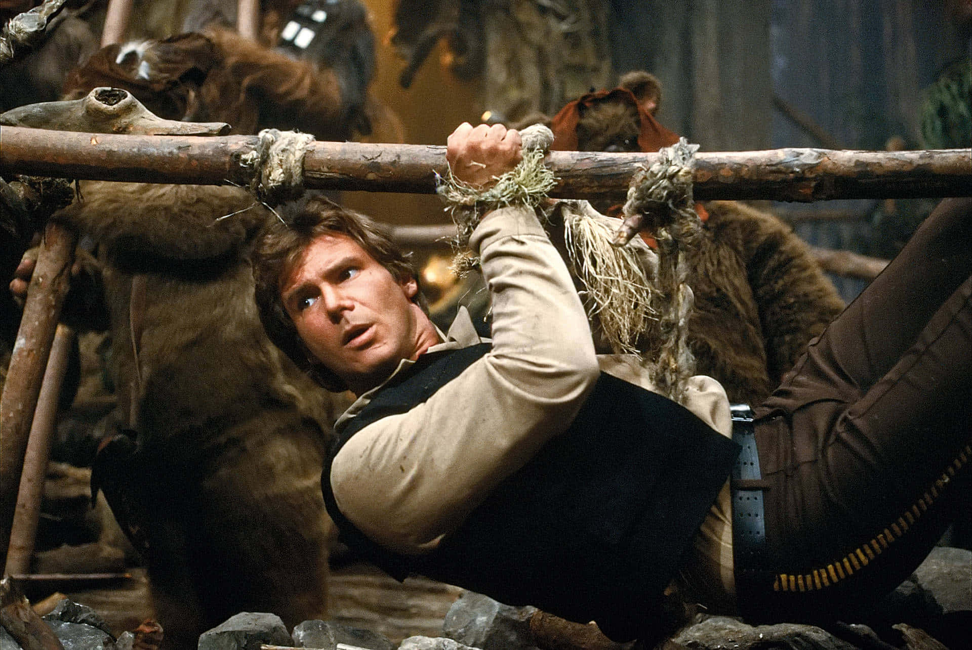 Iconic scene in Return of the Jedi: Heroes regroup on Endor Wallpaper