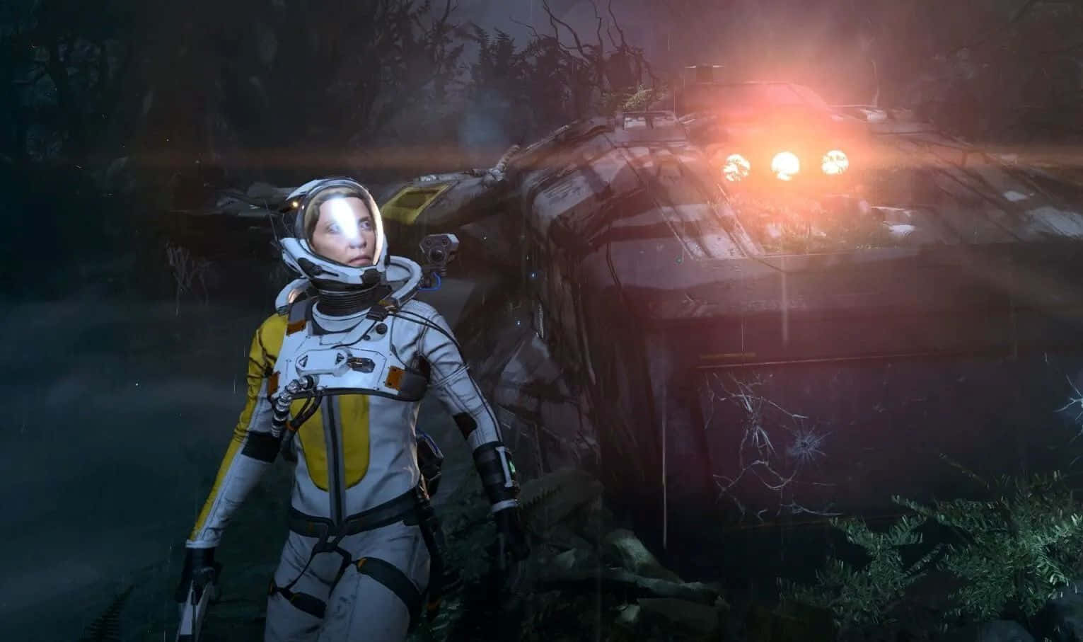 Returnal Astronaut Exploring Alien Terrain Wallpaper