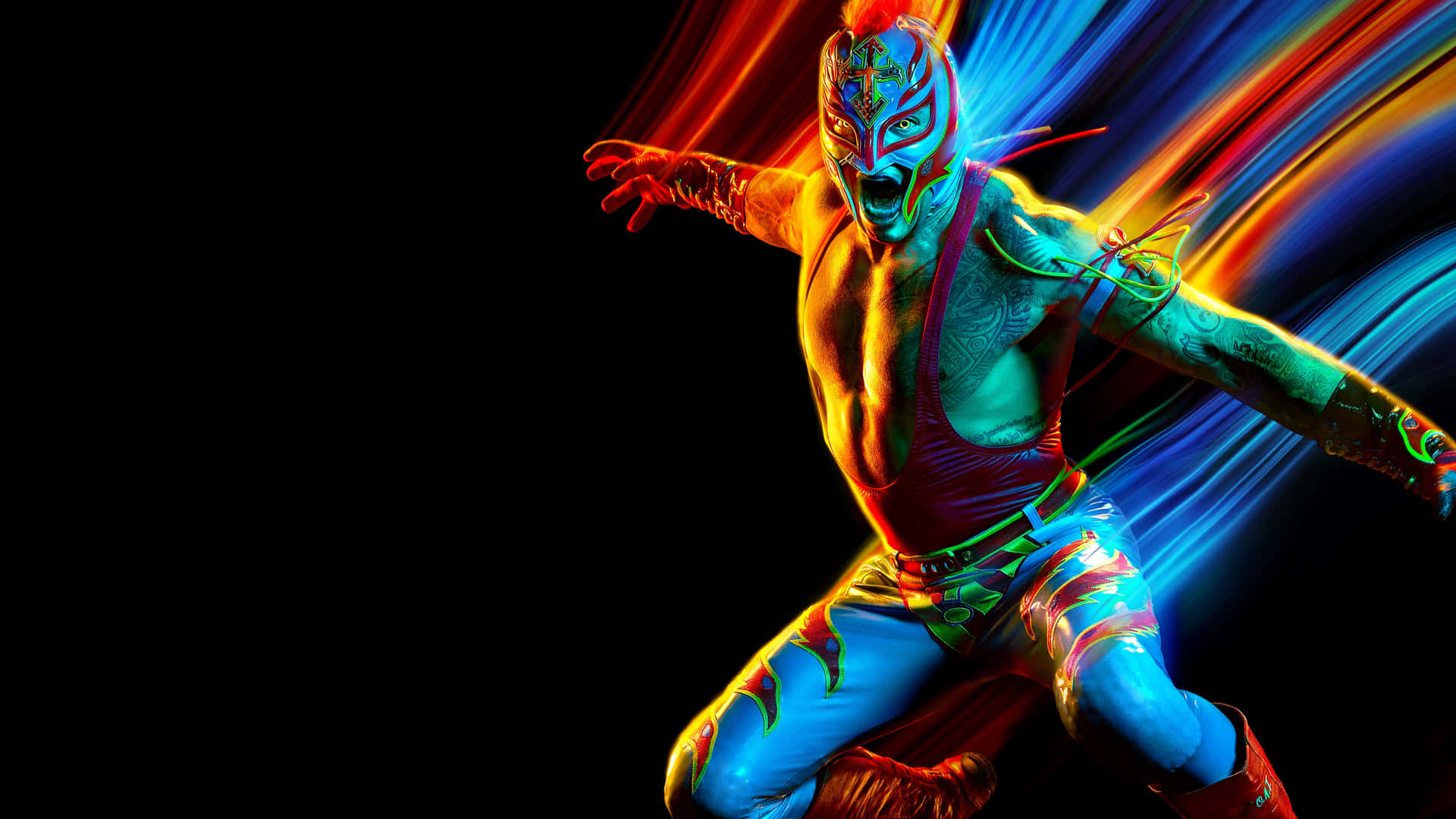 Rey_ Mysterio_ Colorful_ Action_ Pose Wallpaper