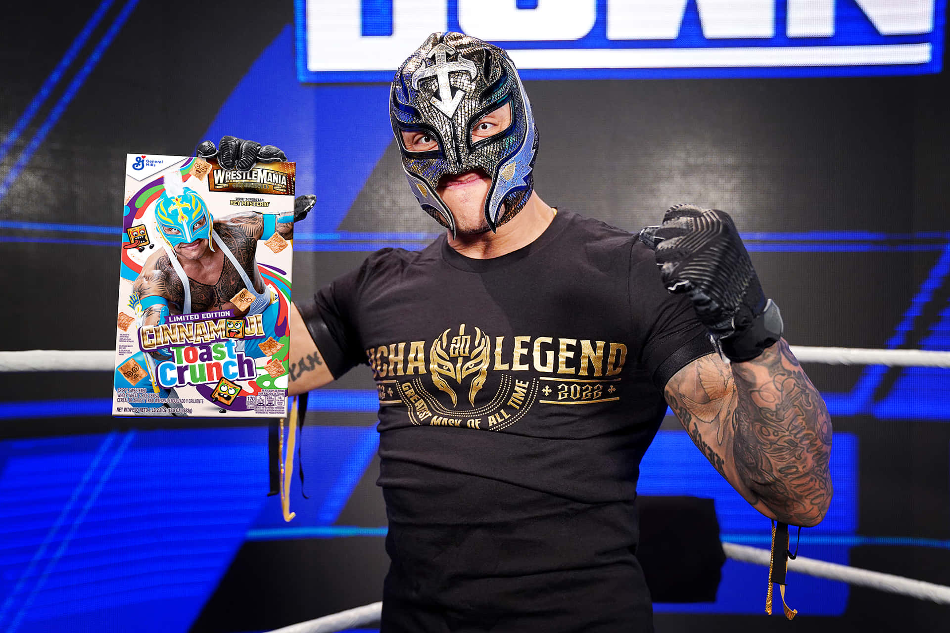 Rey_ Mysterio_ Promoting_ Cereal_ Box Wallpaper