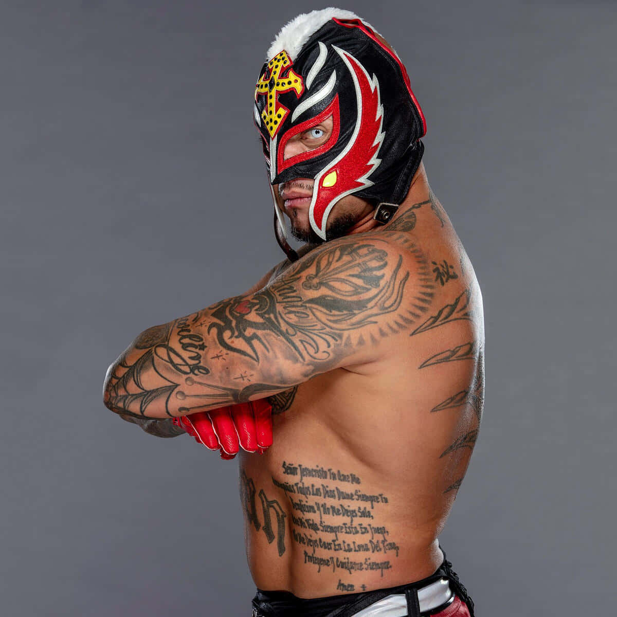 Rey_ Mysterio_ Tattooed_ Wrestler_ Portrait Wallpaper