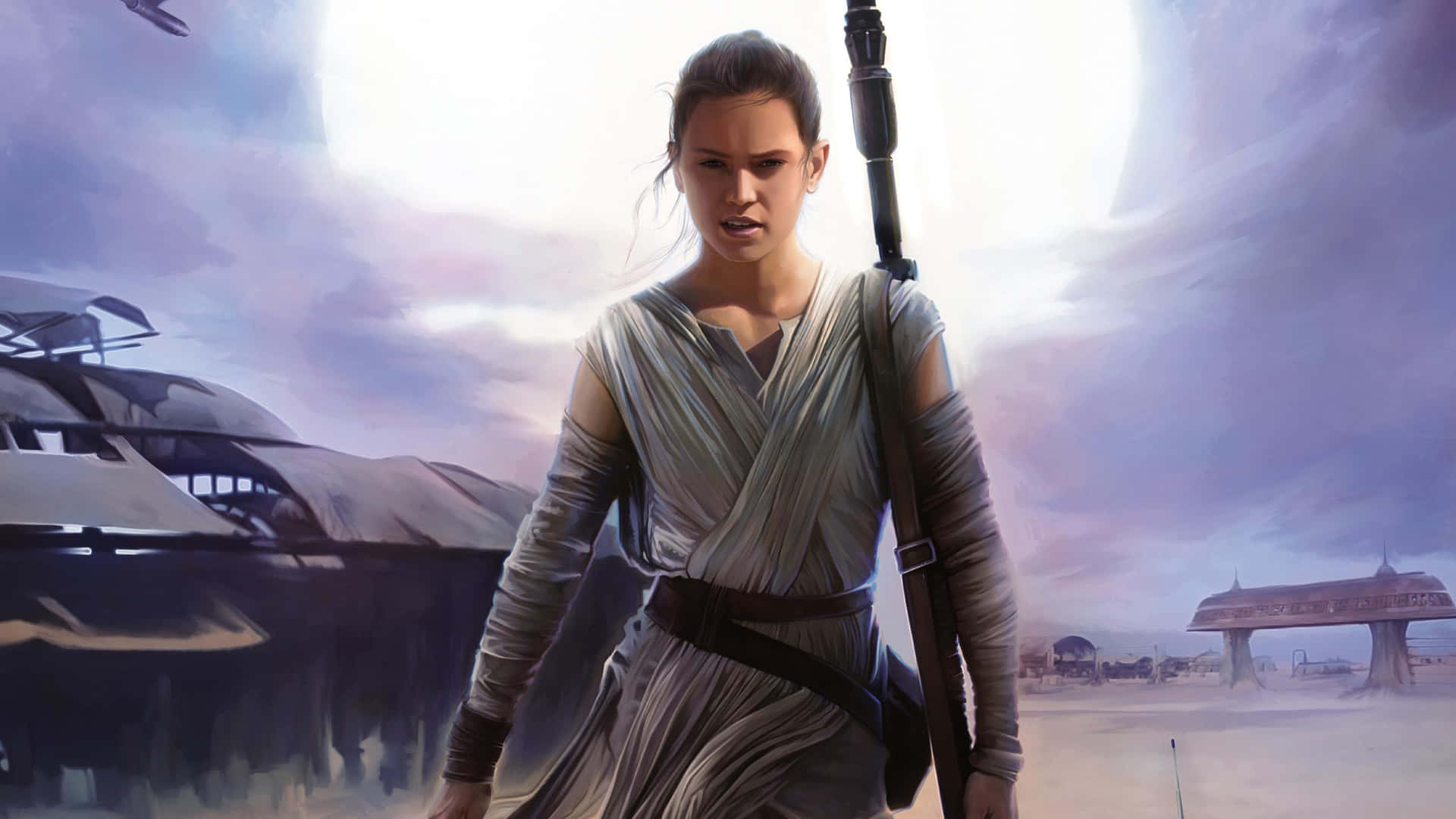 Rey, with Lightsaber in Hand, Prepares to Take on the Dark Side Wallpaper