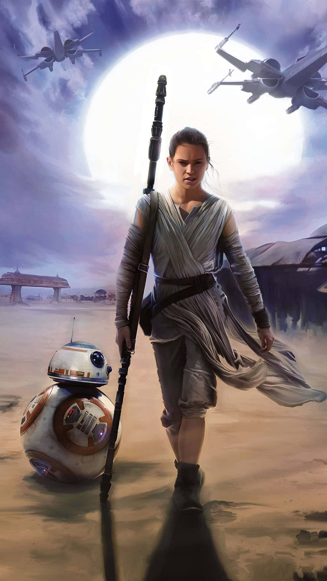 Rey, en kraftfuld magt-bærende kriger fra Star Wars franchise. Wallpaper