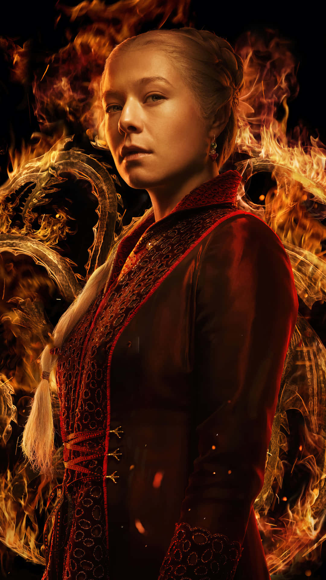 Rhaenyra Targaryen With Flaming Dragon Wallpaper