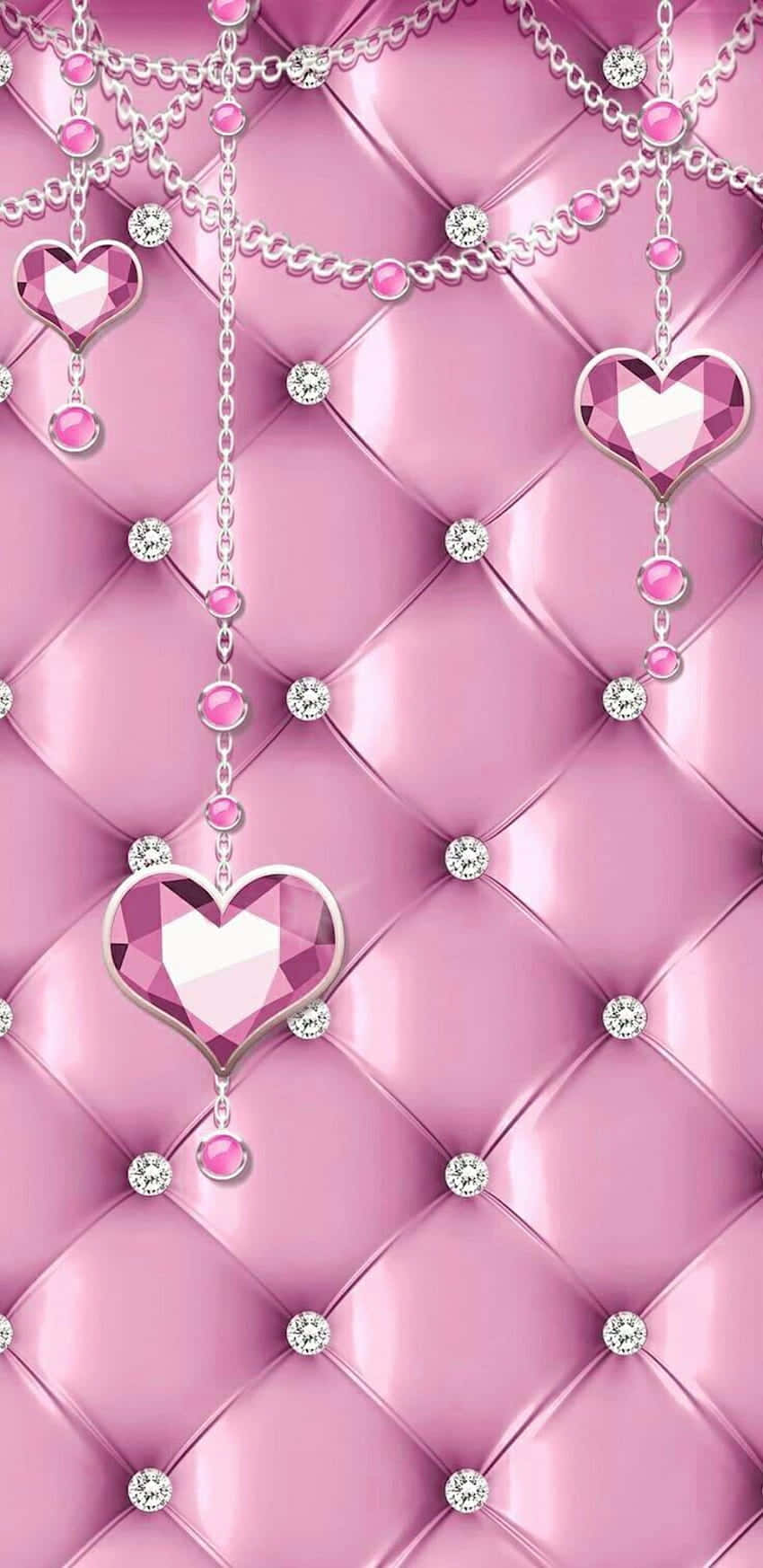 Pink Leather Hearts Rhinestones Background
