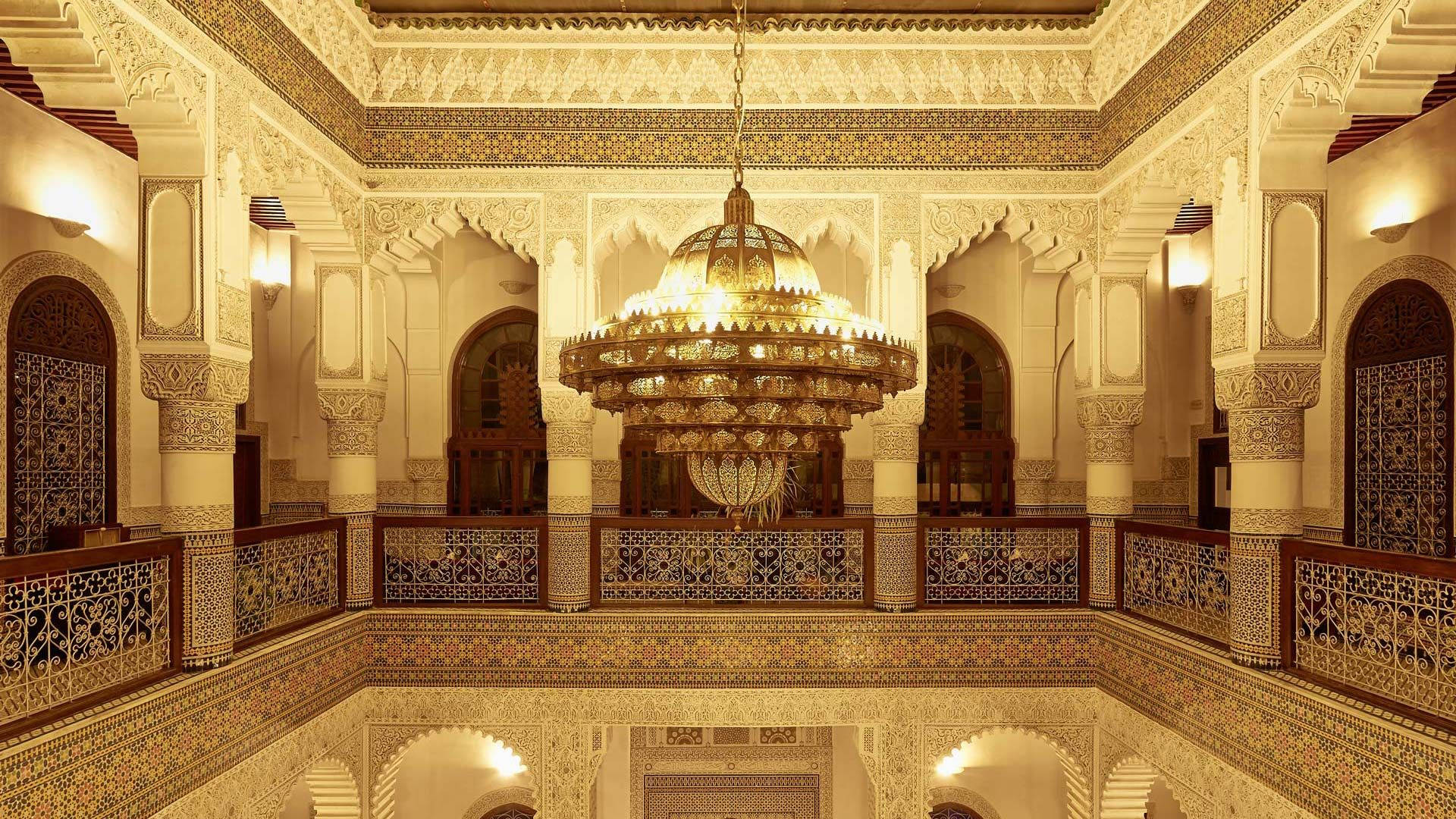 Riad Fes Hotel Marokko Original Maleri Baggrundsbillede Wallpaper