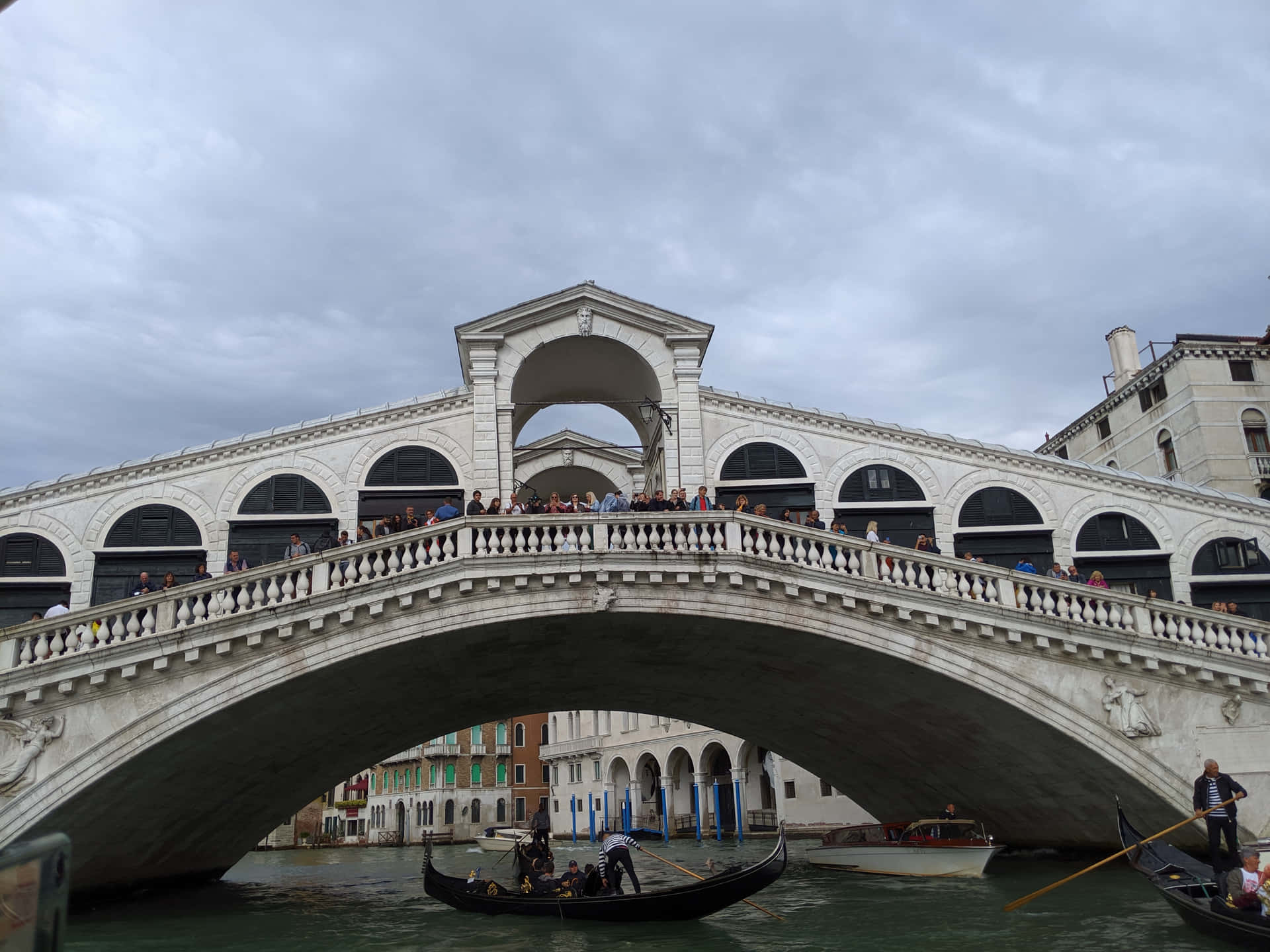 Rialto Bridge In Venice Italy Front View Shot Wallpaper