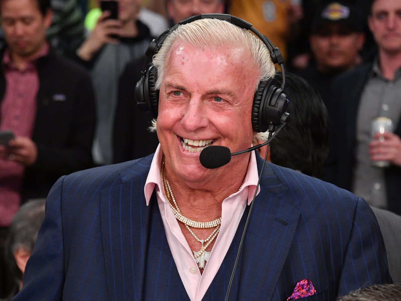 Ric Flair During Live Telecast Of Basketball Game Wallpaper