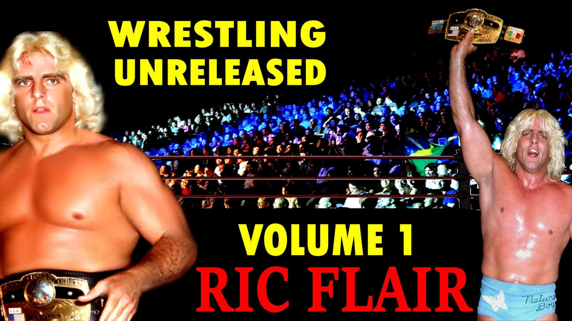 Ric Flair Unreleased Matches kan ses på skærmen. Wallpaper