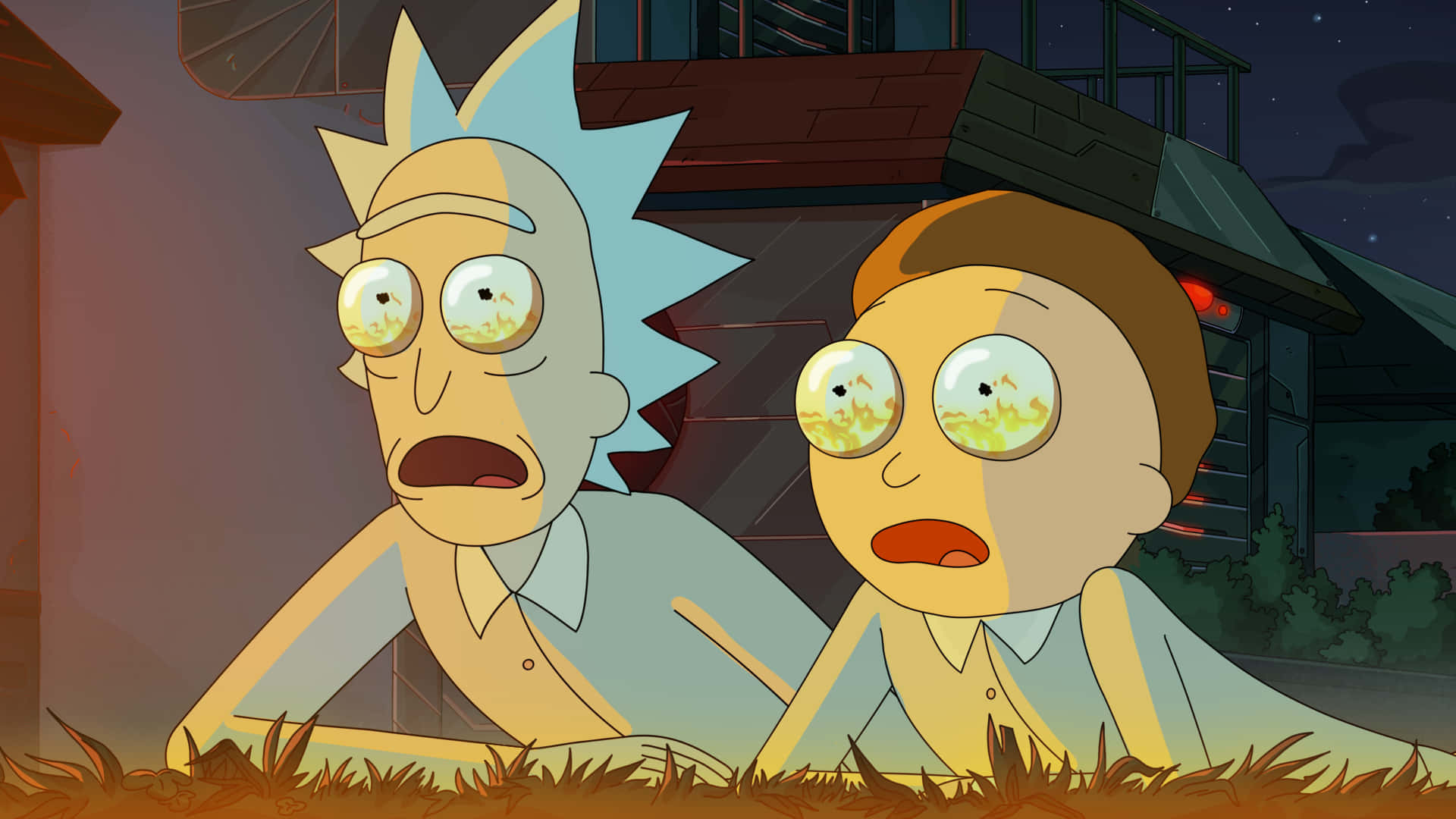 Rick og Morty lever deres vilde videnskabelige eventyr ud på denne dynamiske tapet. Wallpaper