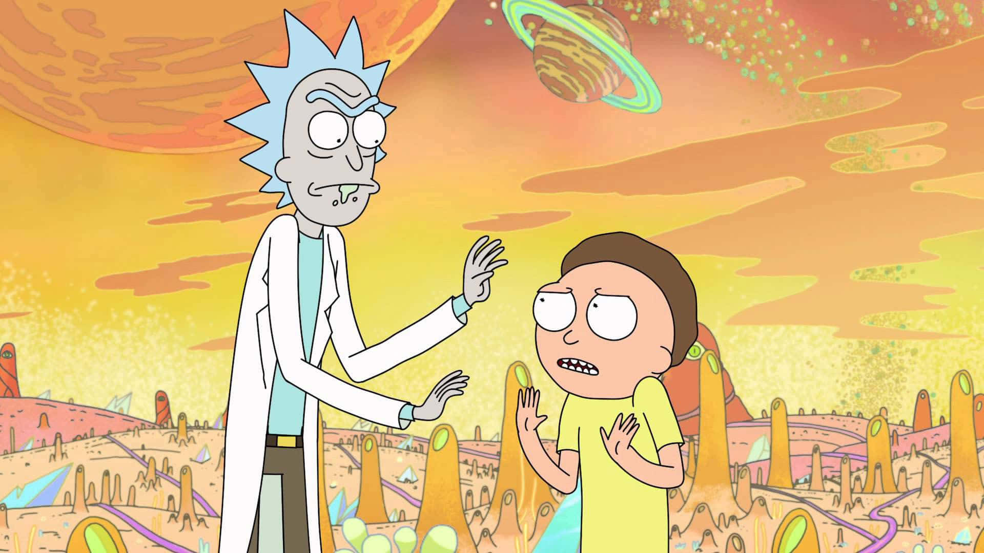 "Rick and Morty Face Off in an Interdimensional Caper" Wallpaper