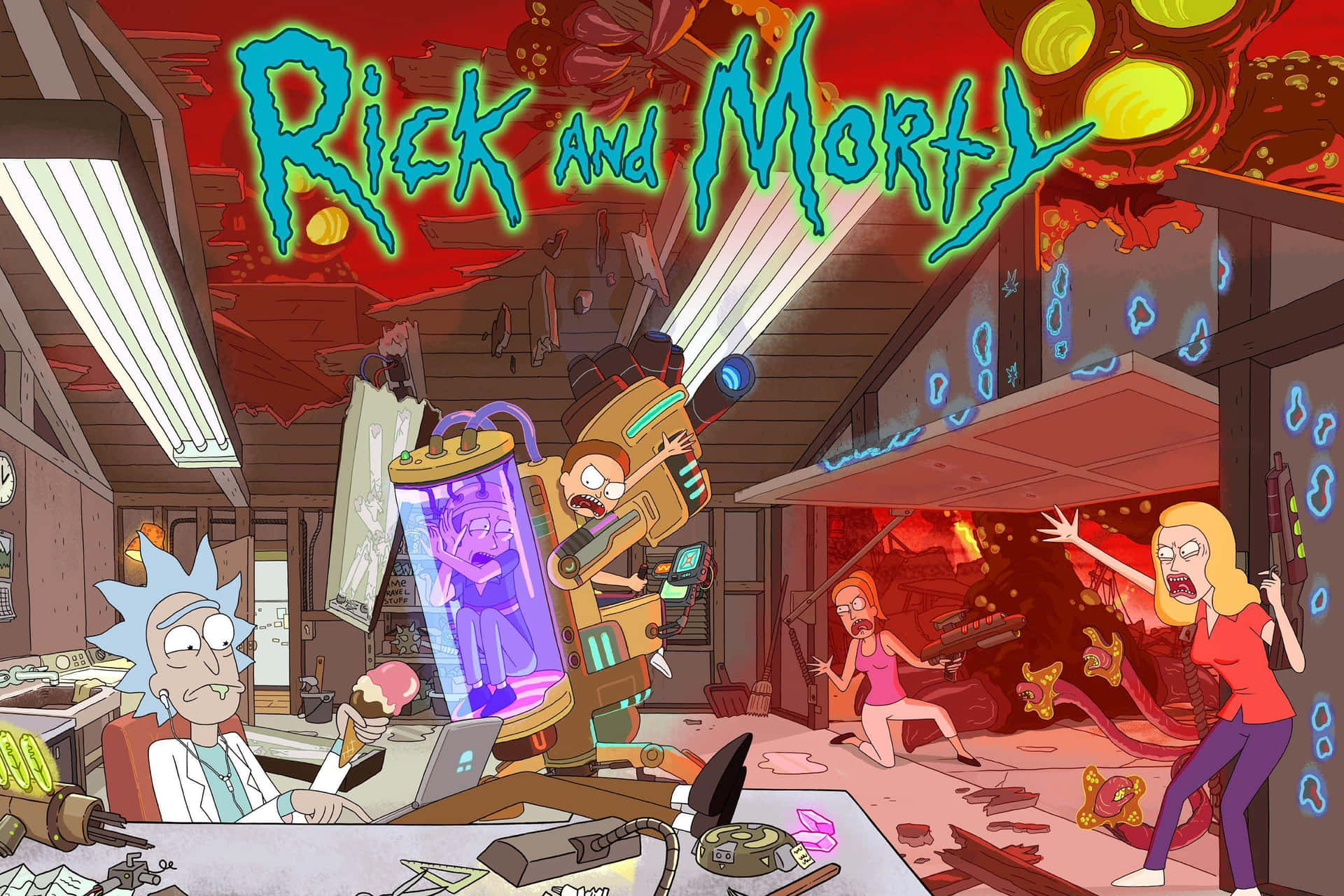 Rick og Morty-krig tilbageværende vægtapet Wallpaper