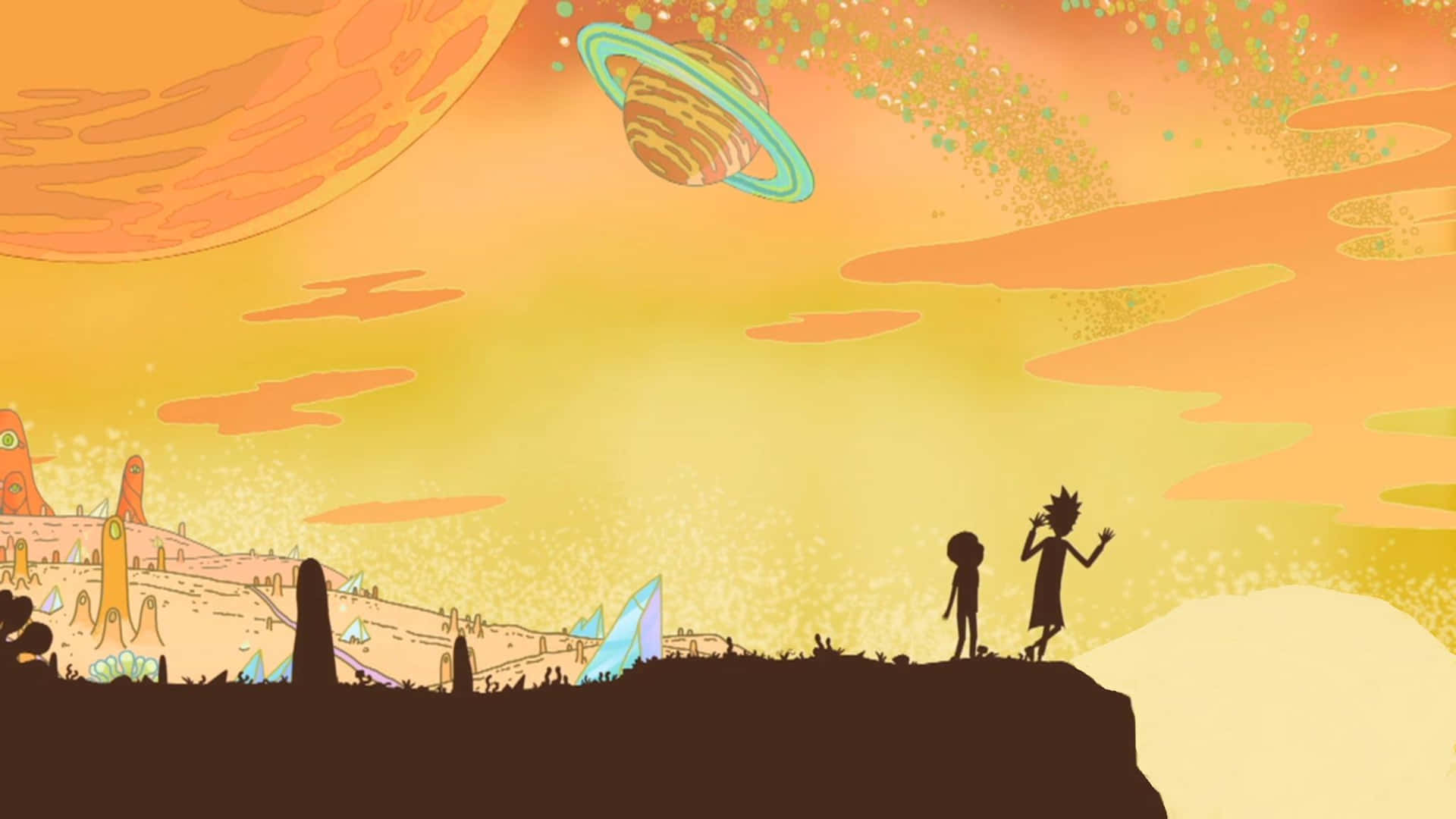 Take an intergalactic adventure with Rick and Morty in their Backwoods adventure Wallpaper