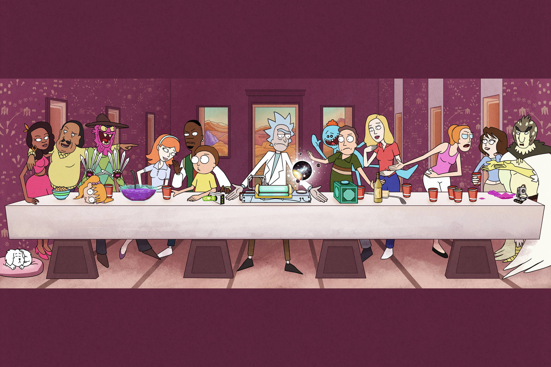 Rick And Morty Cool Last Supper Adaptation Background