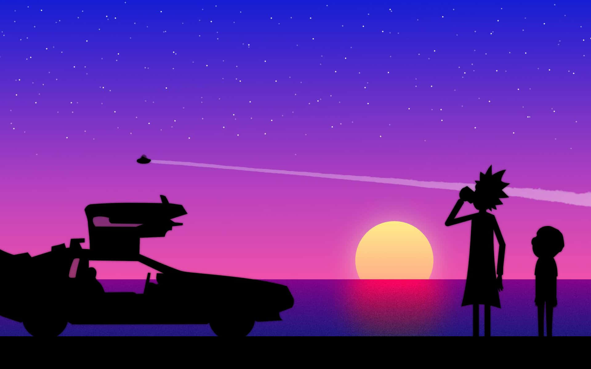 Purple And Pink Silhouette Rick And Morty Fan Art Wallpaper