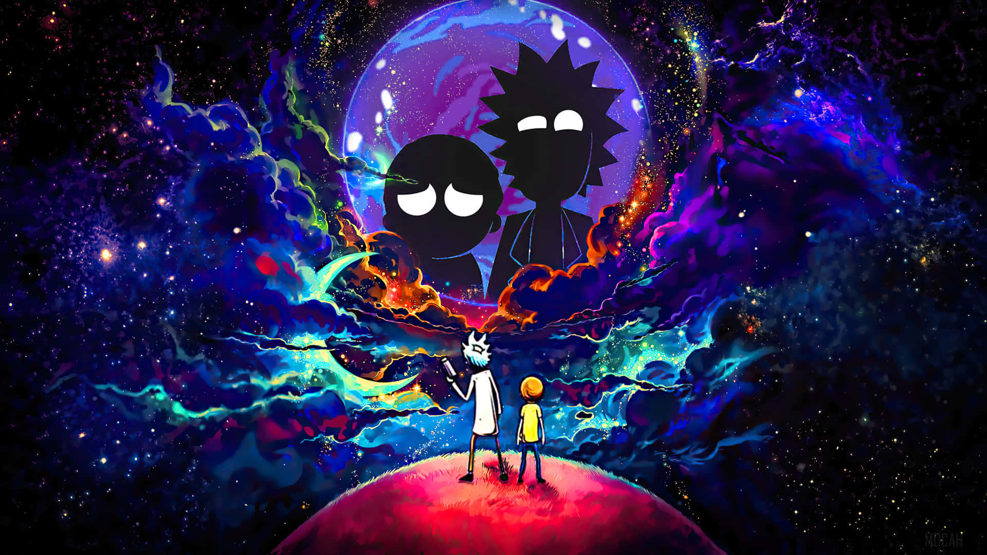 Galaxy Silhouette Rick And Morty Fan Art Wallpaper