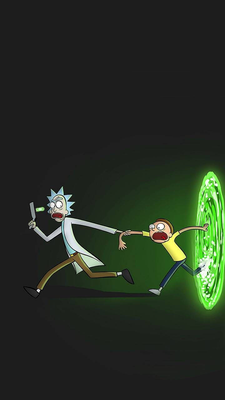 Rick And Morty Green Portal Black Tablet Background