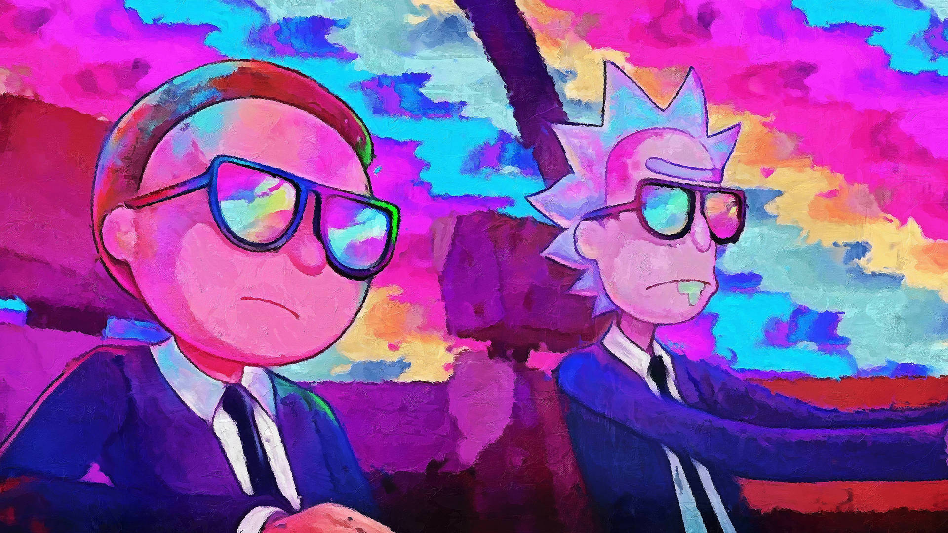 Rick And Morty In Black Suits Background