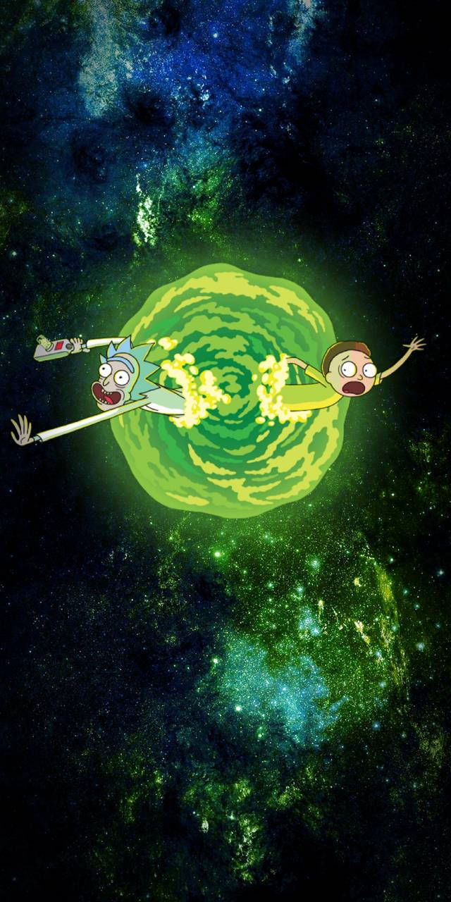 Rick And Morty In Green Portal Background