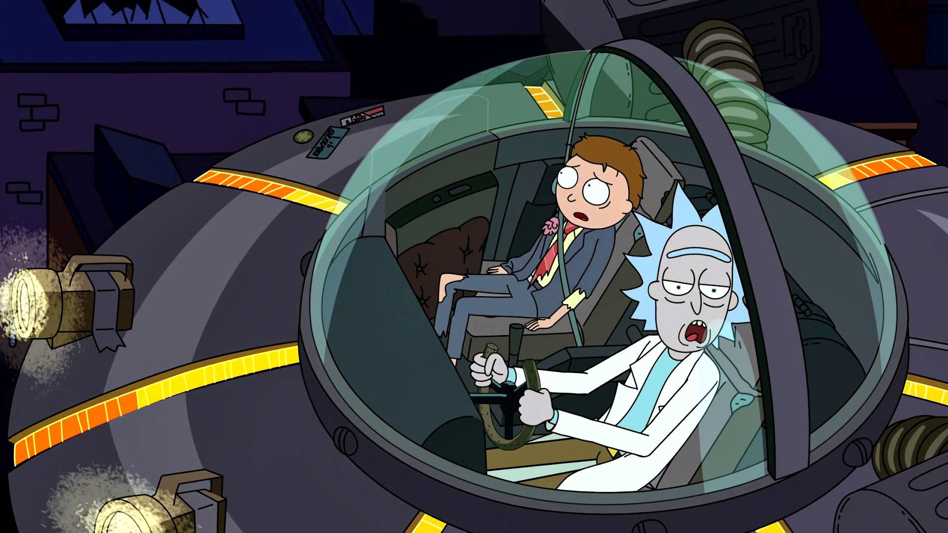 Rick And Morty Inside A UFO Sad Wallpaper