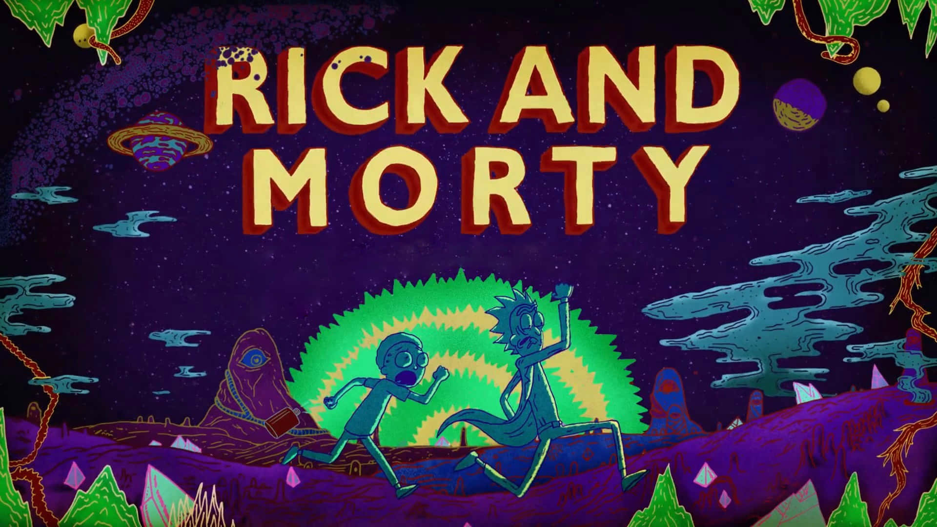 "Rick and Morty Decal on a Laptop" Wallpaper