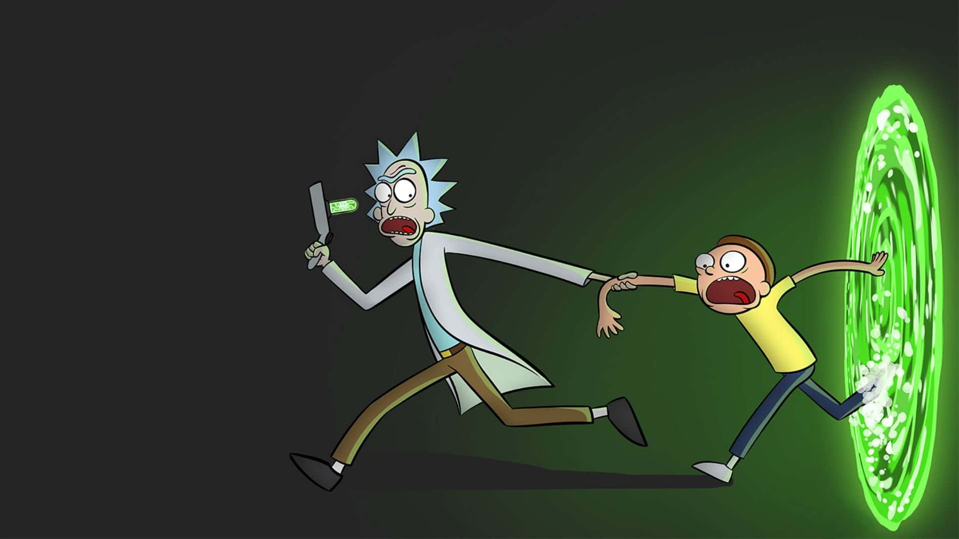 Rick And Morty Running From Portal Laptop Wallpaper