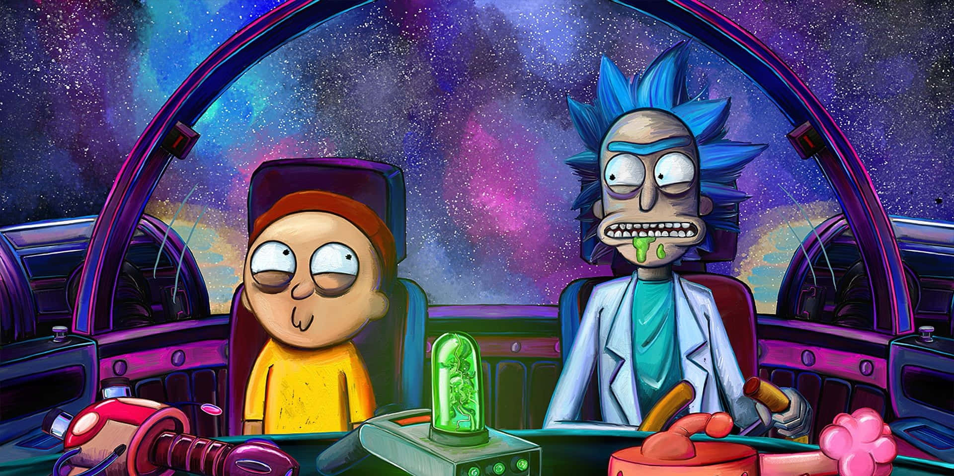 Gå på fantastiske interdimensionale eventyr med Rick og Morty på din laptop! Wallpaper