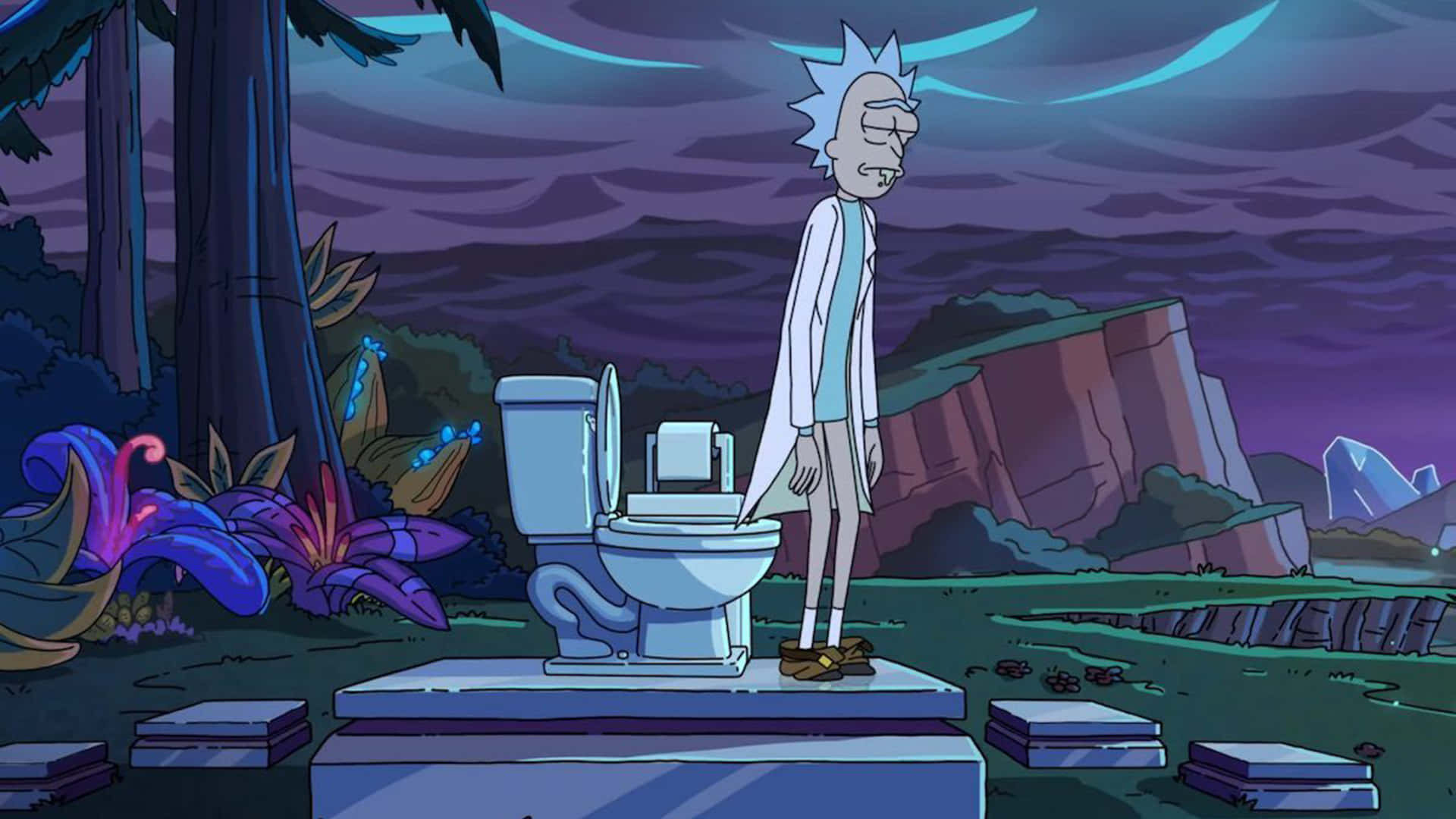 Immagine3d Del Personaggio Di Rick And Morty Su Un Laptop Sfondo