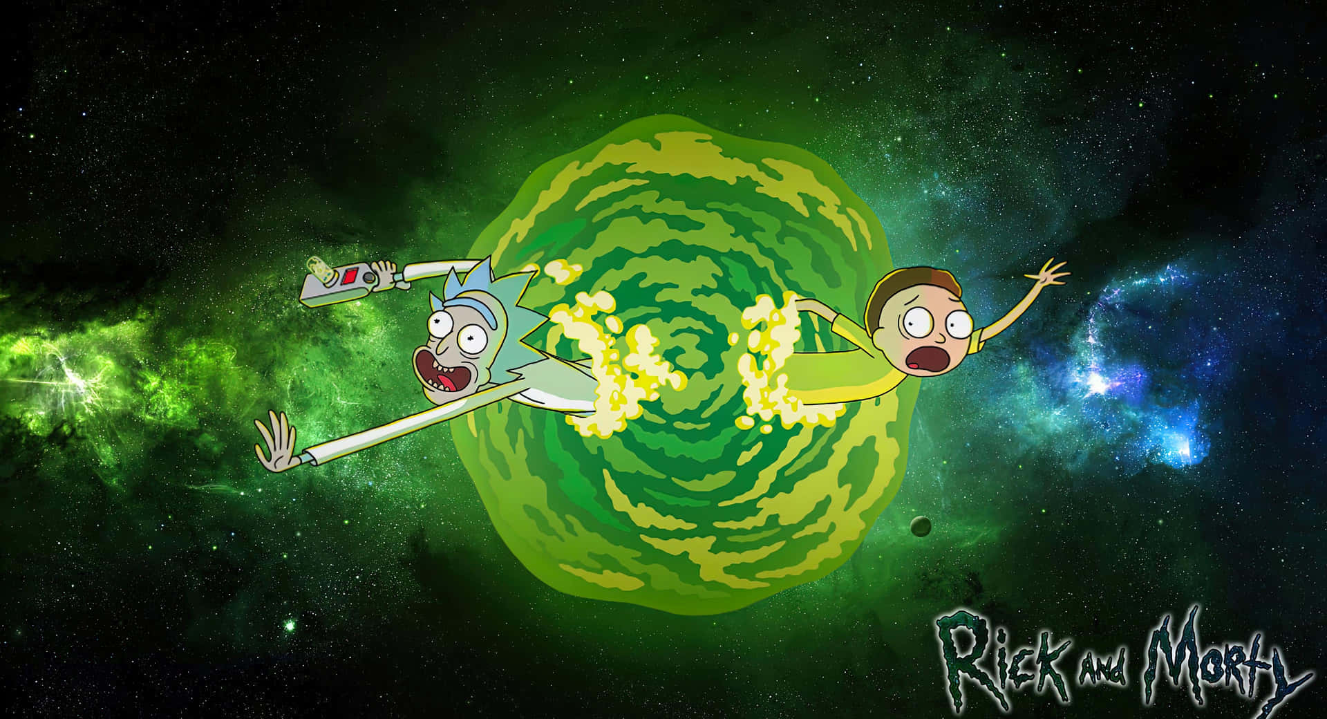 Send afsted ind i det interplanetariske verden af Rick og Morty med dette unikt designet bærbar! Wallpaper