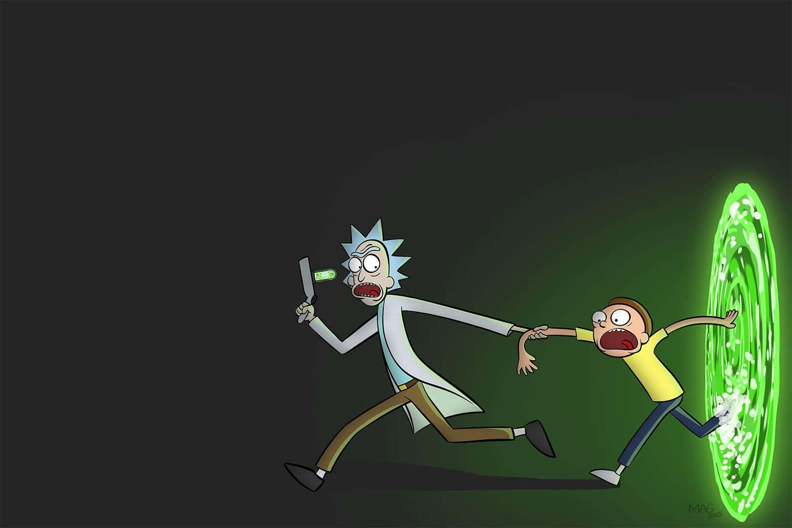 "Stay connected with the Rick and Morty universe, powered by your Macbook" Wallpaper