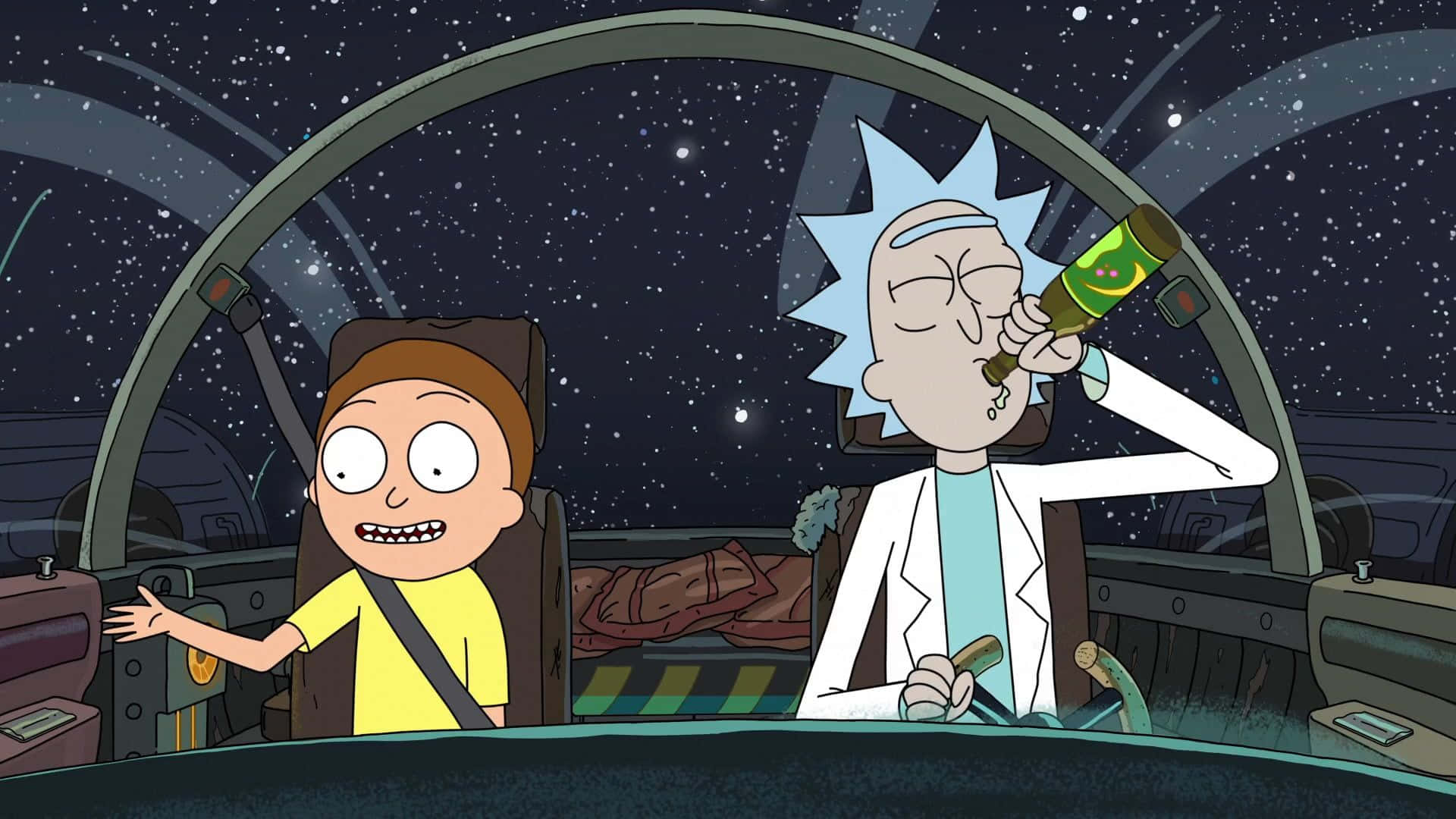 Rick And Morty Macbook Inside Spaceship Drinking Wallpaper