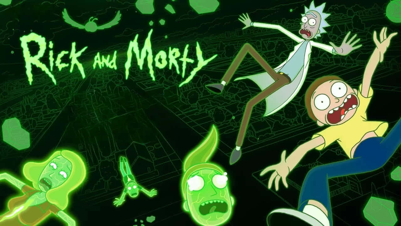 Disfrutandode La Última Temporada De Rick Y Morty En Una Macbook Genial. Fondo de pantalla