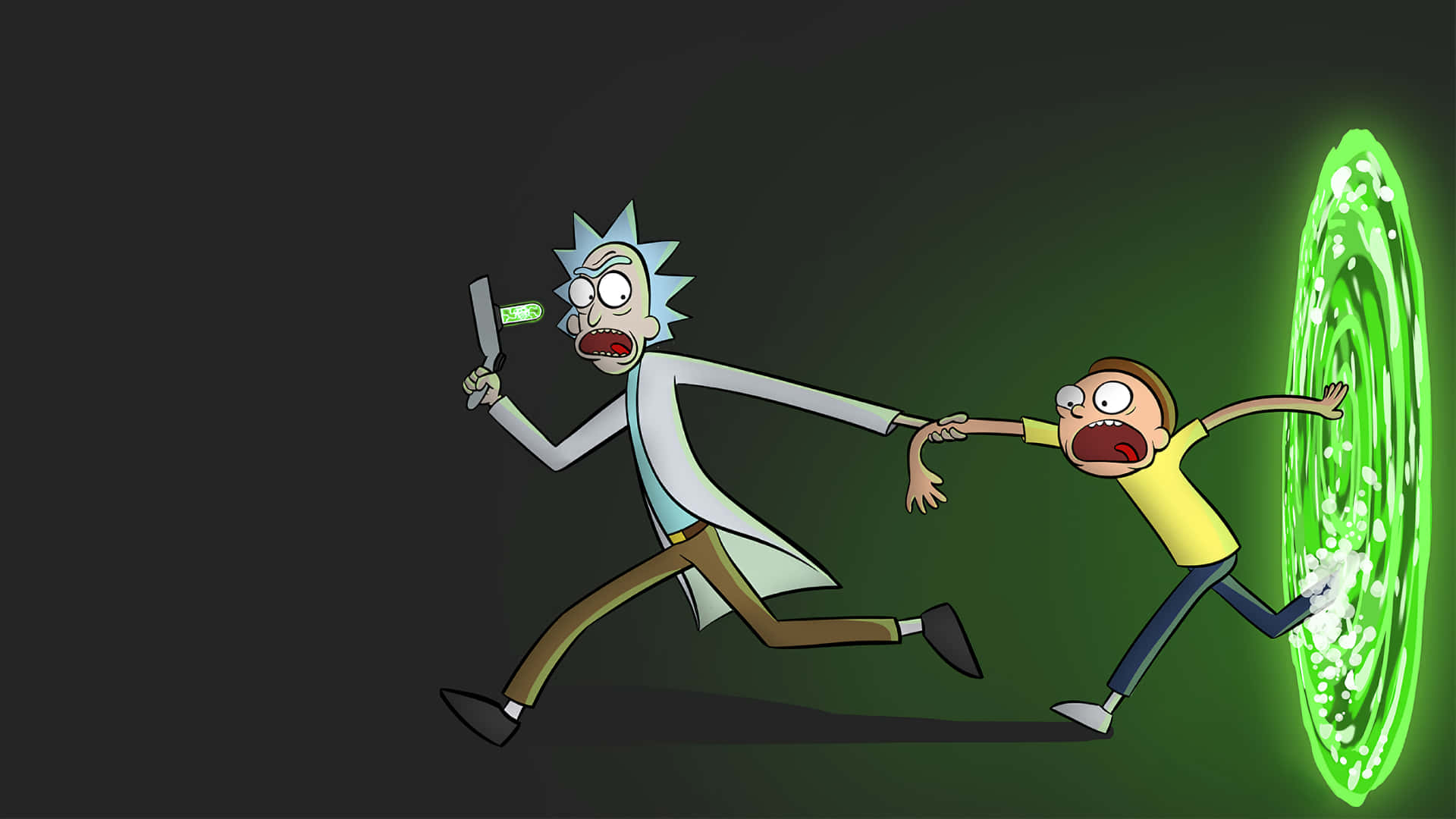 Rick And Morty Running Portal Green Light Portal Wallpaper