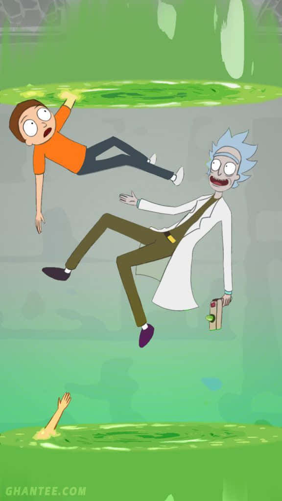 "Rick and Morty Go Through a Portal to an Unfamiliar Place" Wallpaper