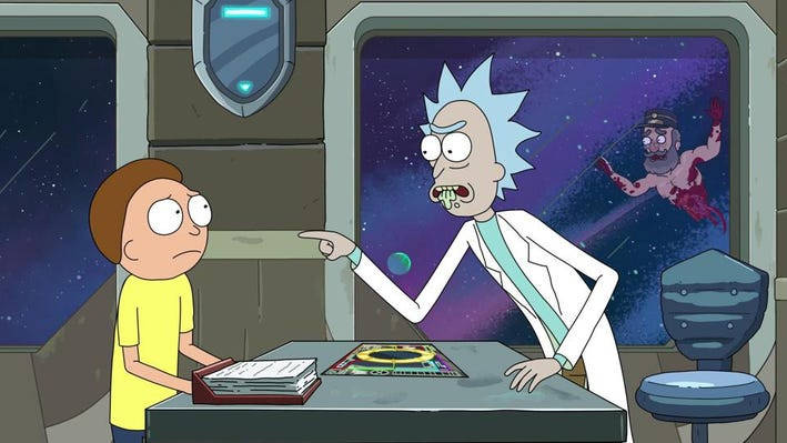 Rick And Morty Reprimanding At Space Background