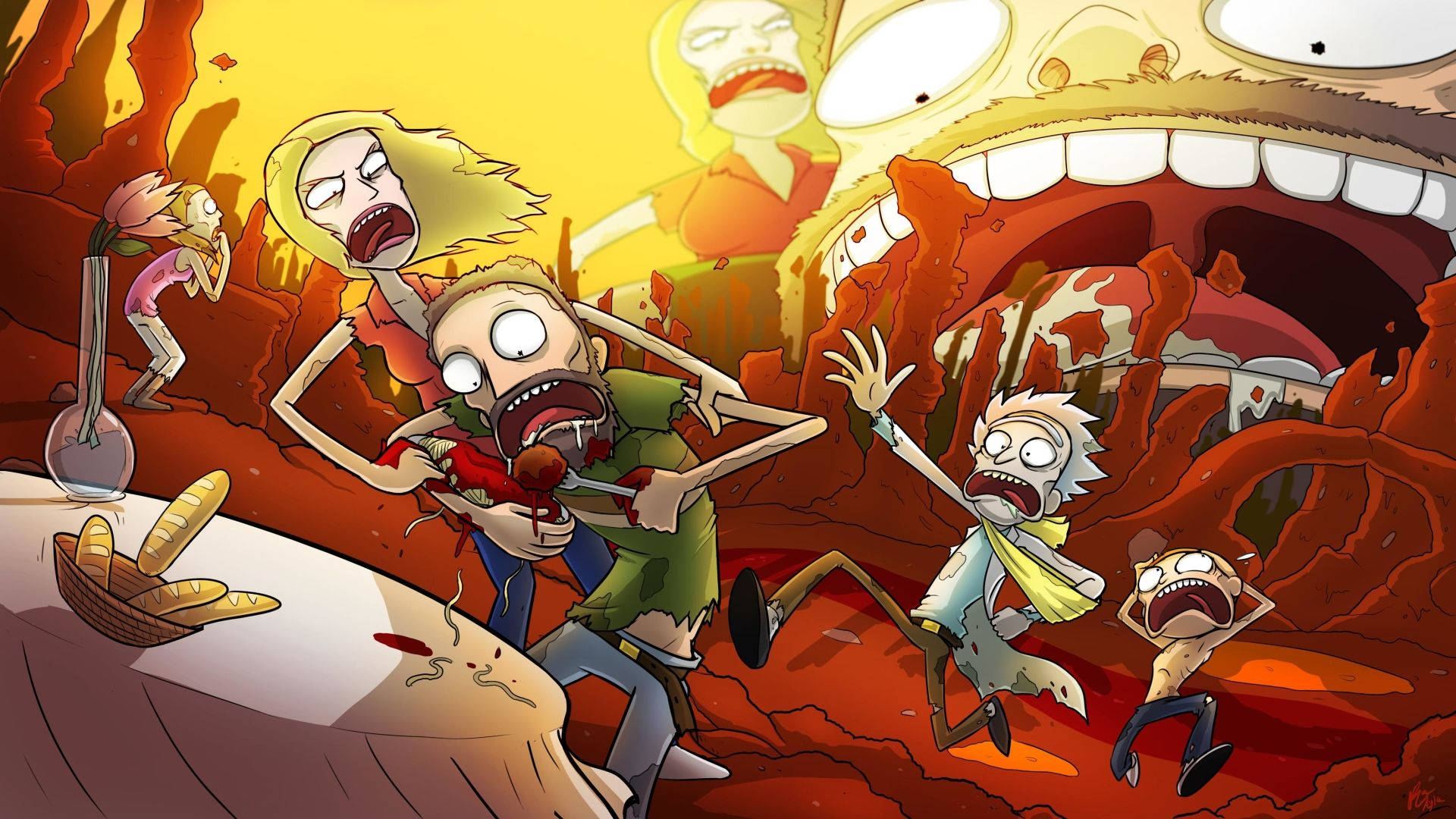 Rick And Morty Running Away From Giant Head