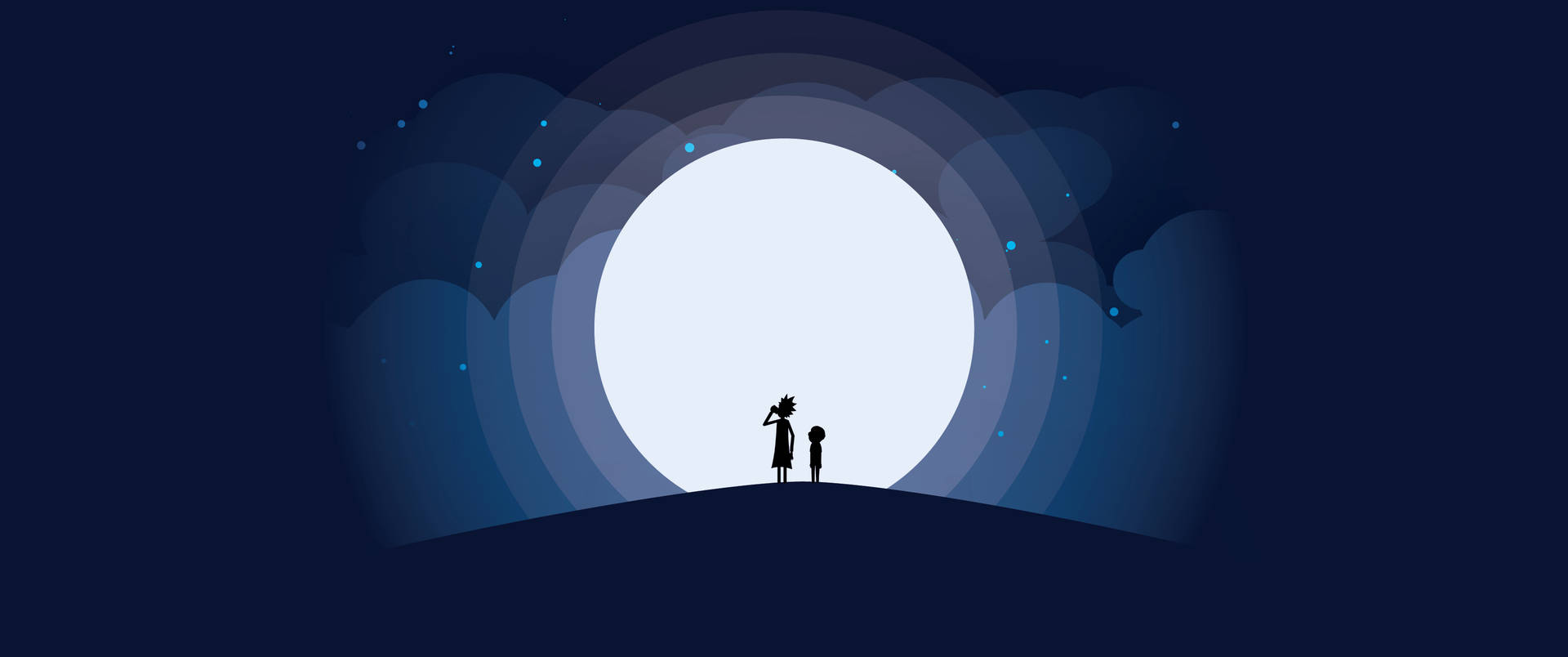 Rick And Morty Silhouette Against The Moon Background