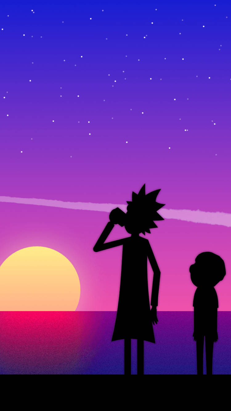 Rick And Morty Silhouette On The Beach Background