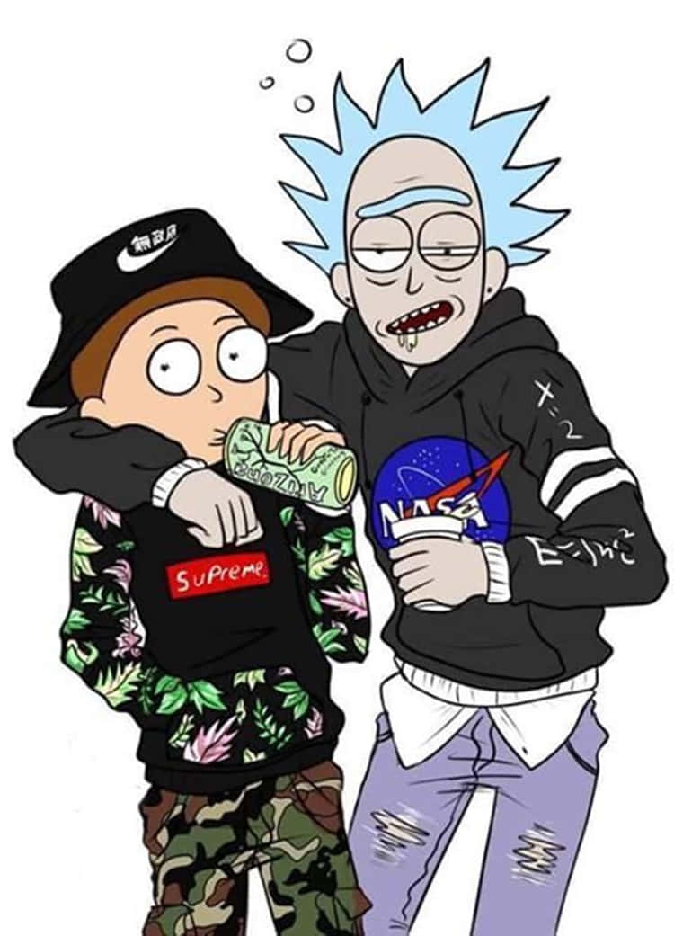 Rick og Morty holder hinanden i hænde. Wallpaper