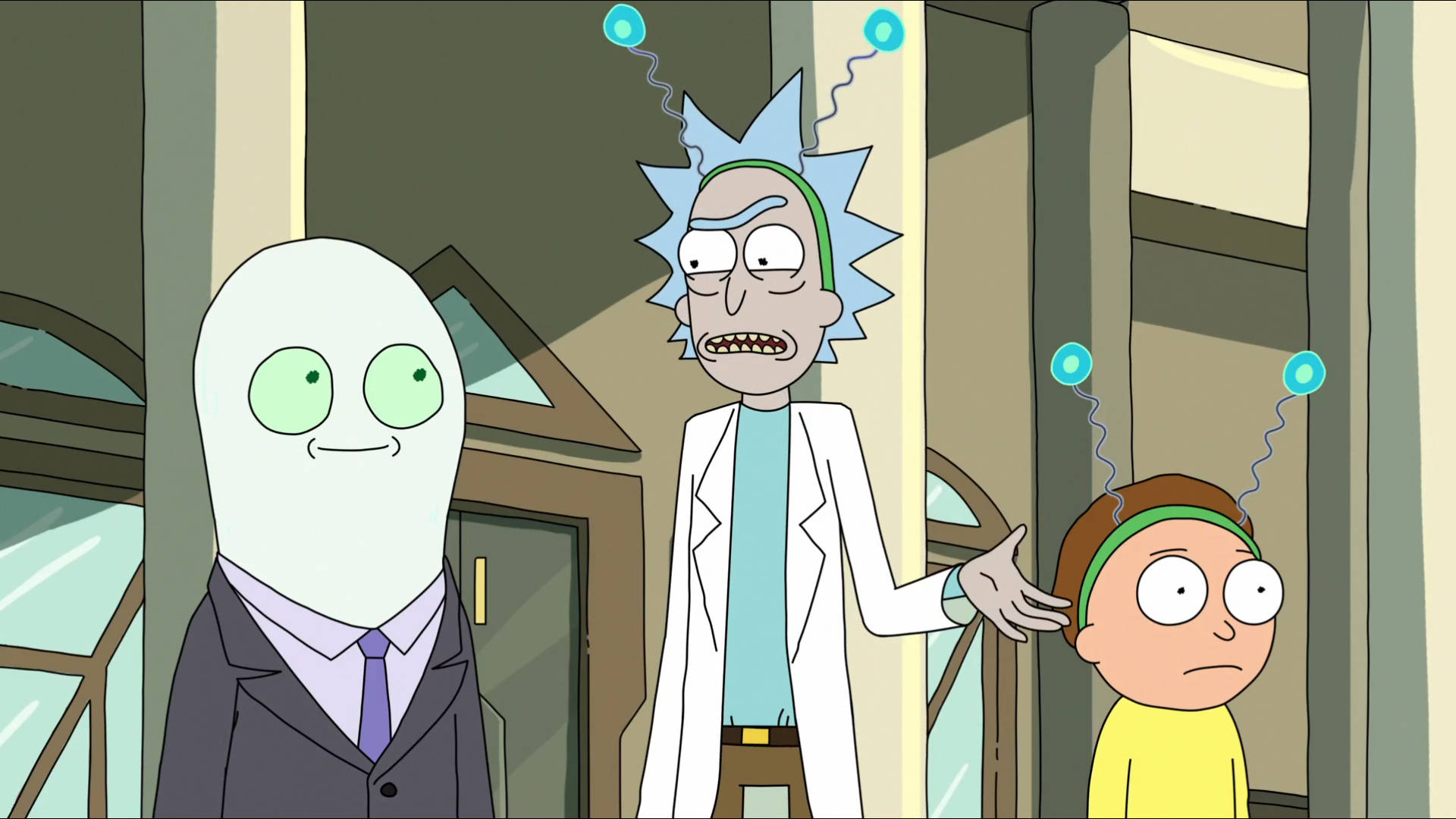 Rick And Morty Talking To An Alien Background