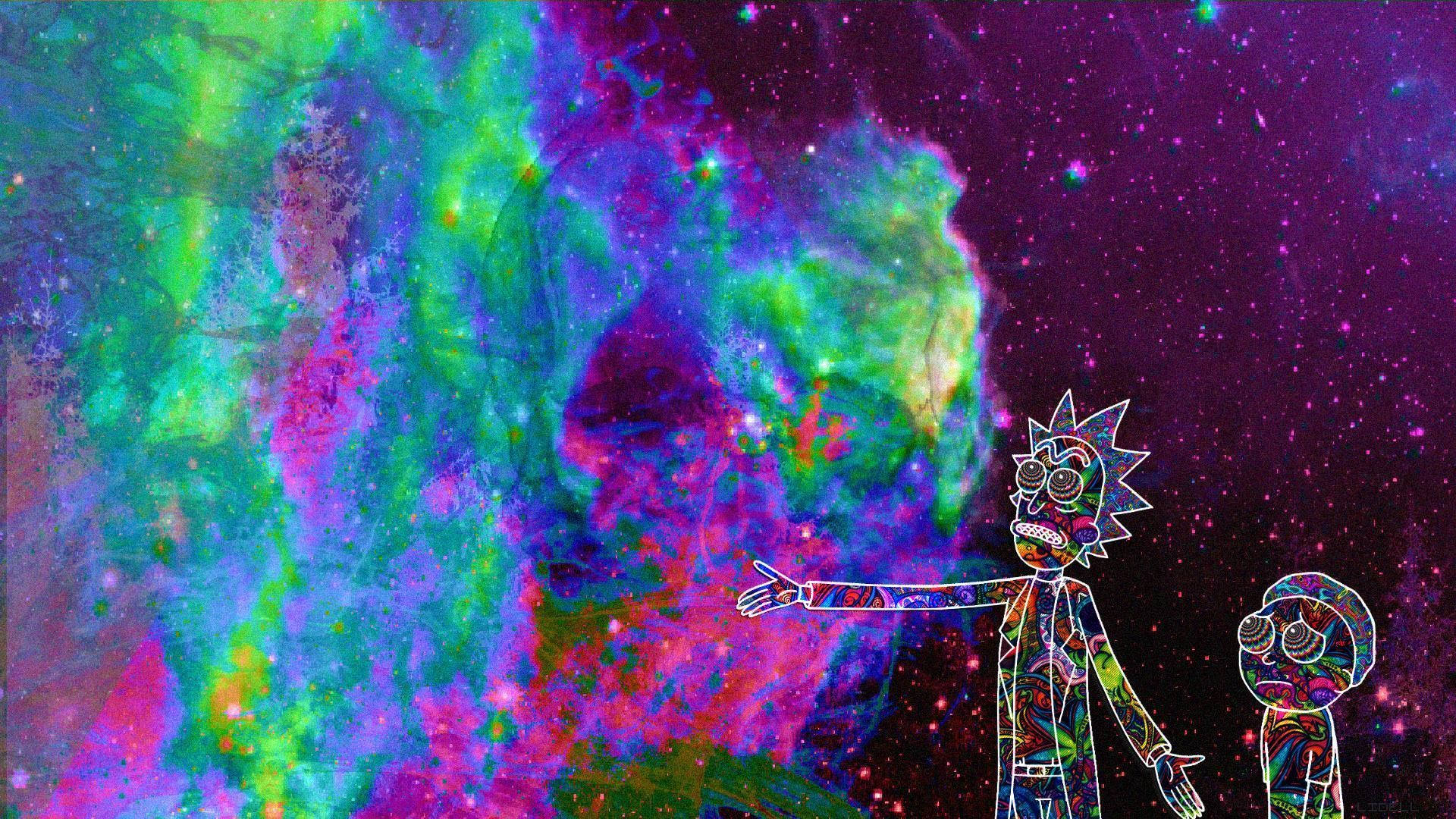 Download Rick And Morty Trippy Multicolored Galaxy Wallpaper | Wallpapers .com