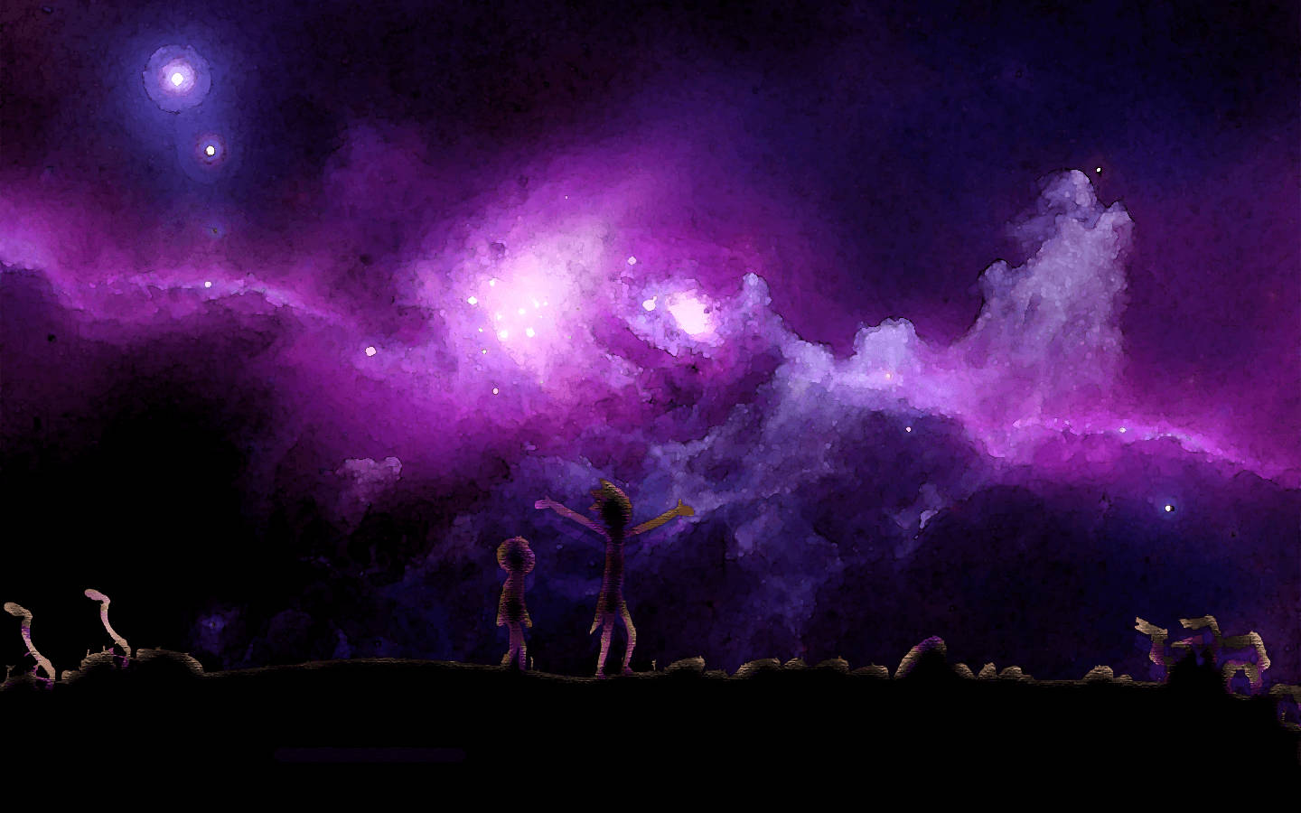 Rick And Morty Under Purple Sky Background