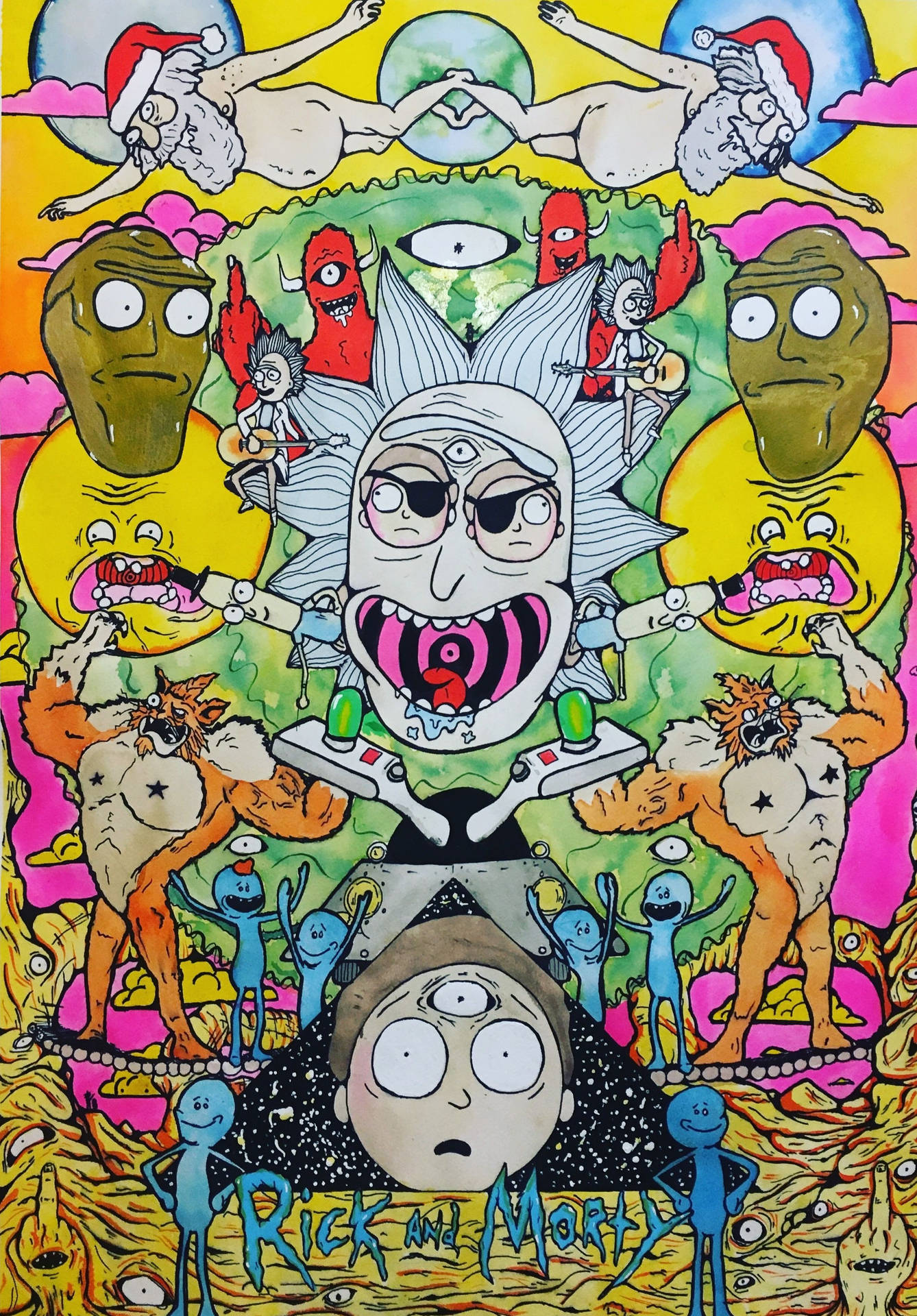 Følg med Rick og Morty på deres sprøde eventyr med pot-drevne sjov! Wallpaper