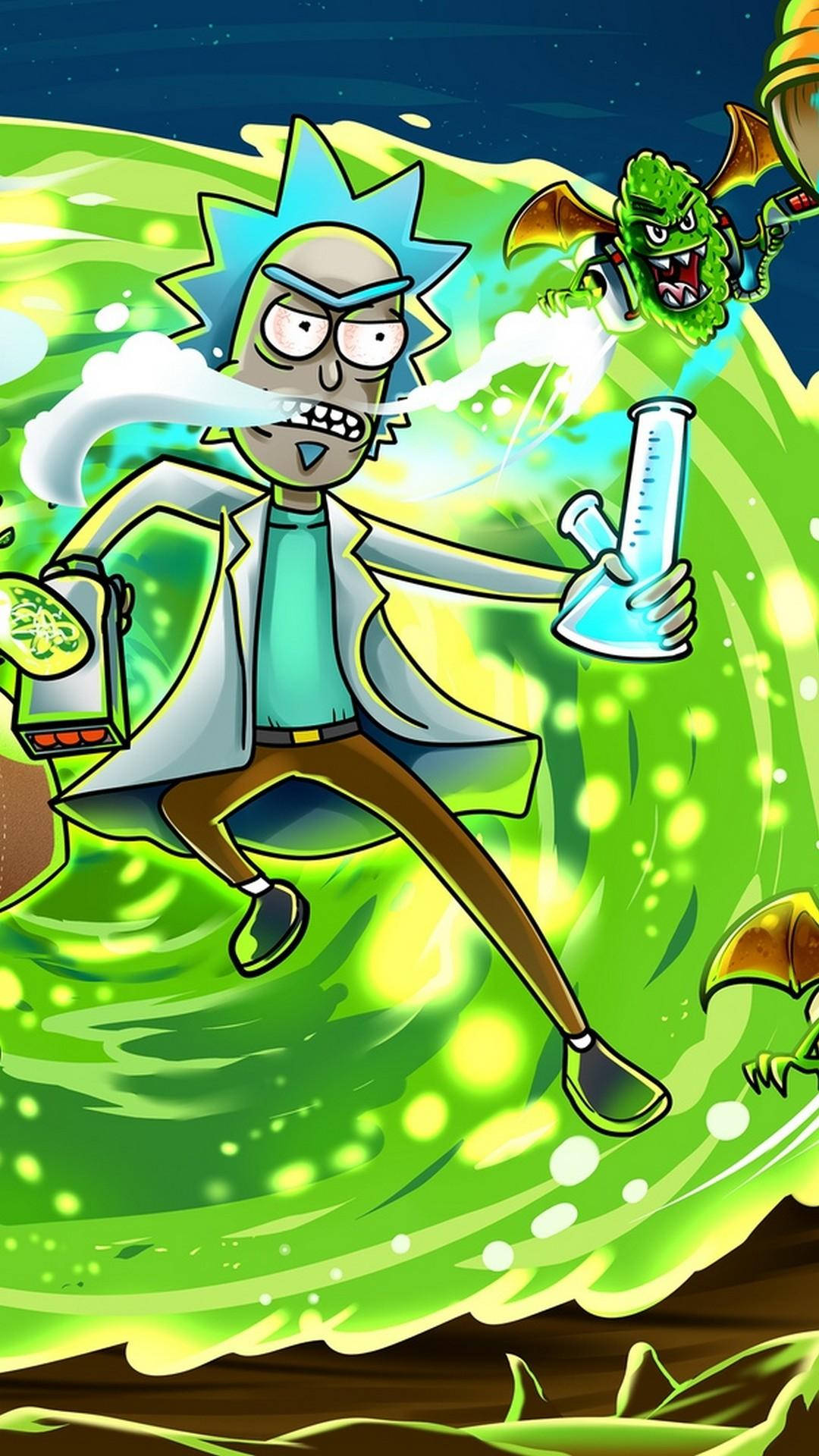 Rick And Morty Weed And Green Portal Background