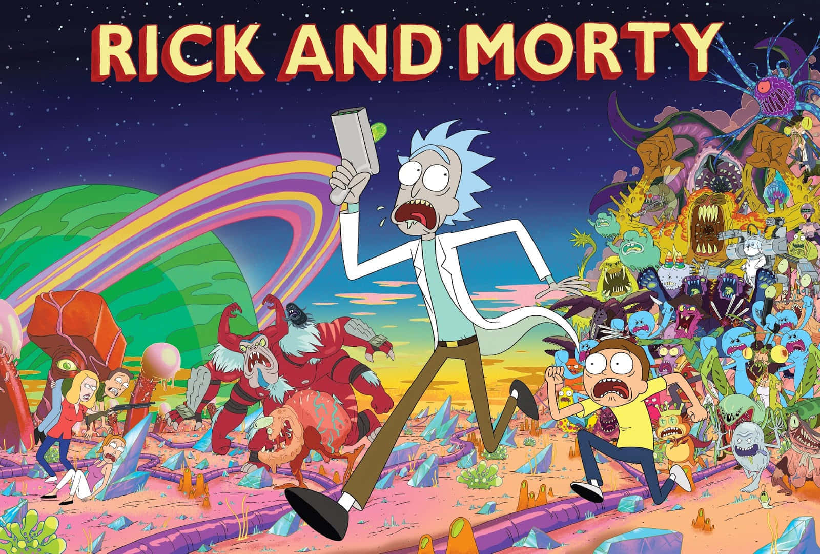 Fondode Pantalla De Rick Y Morty Para Zoom, Una Comedia De Situación.