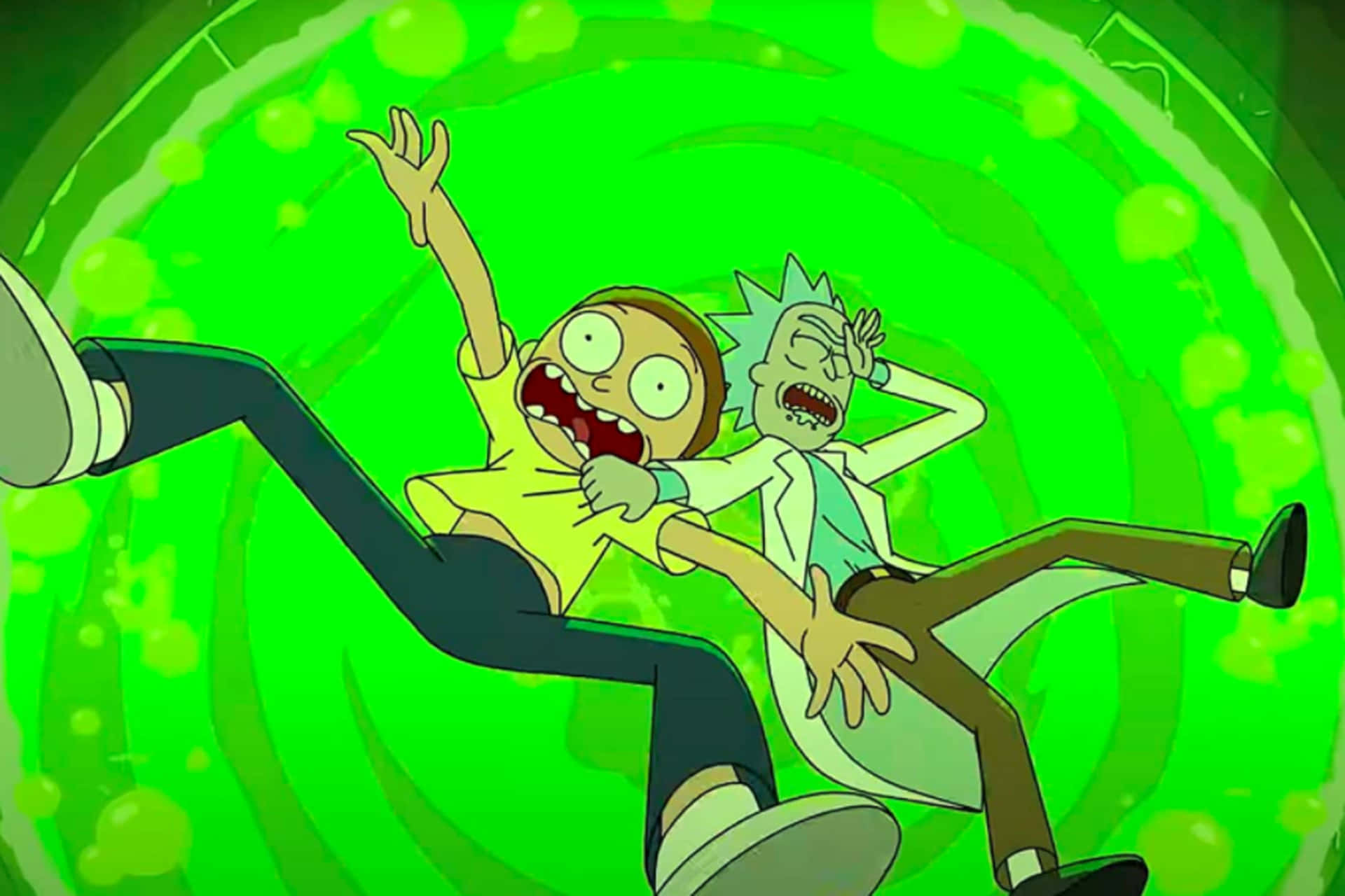 Sfondodi Zoom Di Rick And Morty Con Un Vortice Verde.
