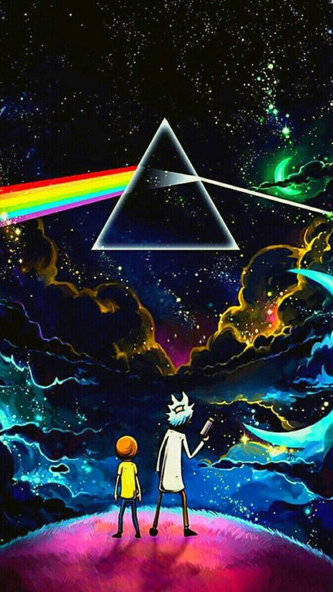 Rick Og Morty Pink Floyd Trippy Æstetisk Wallpaper